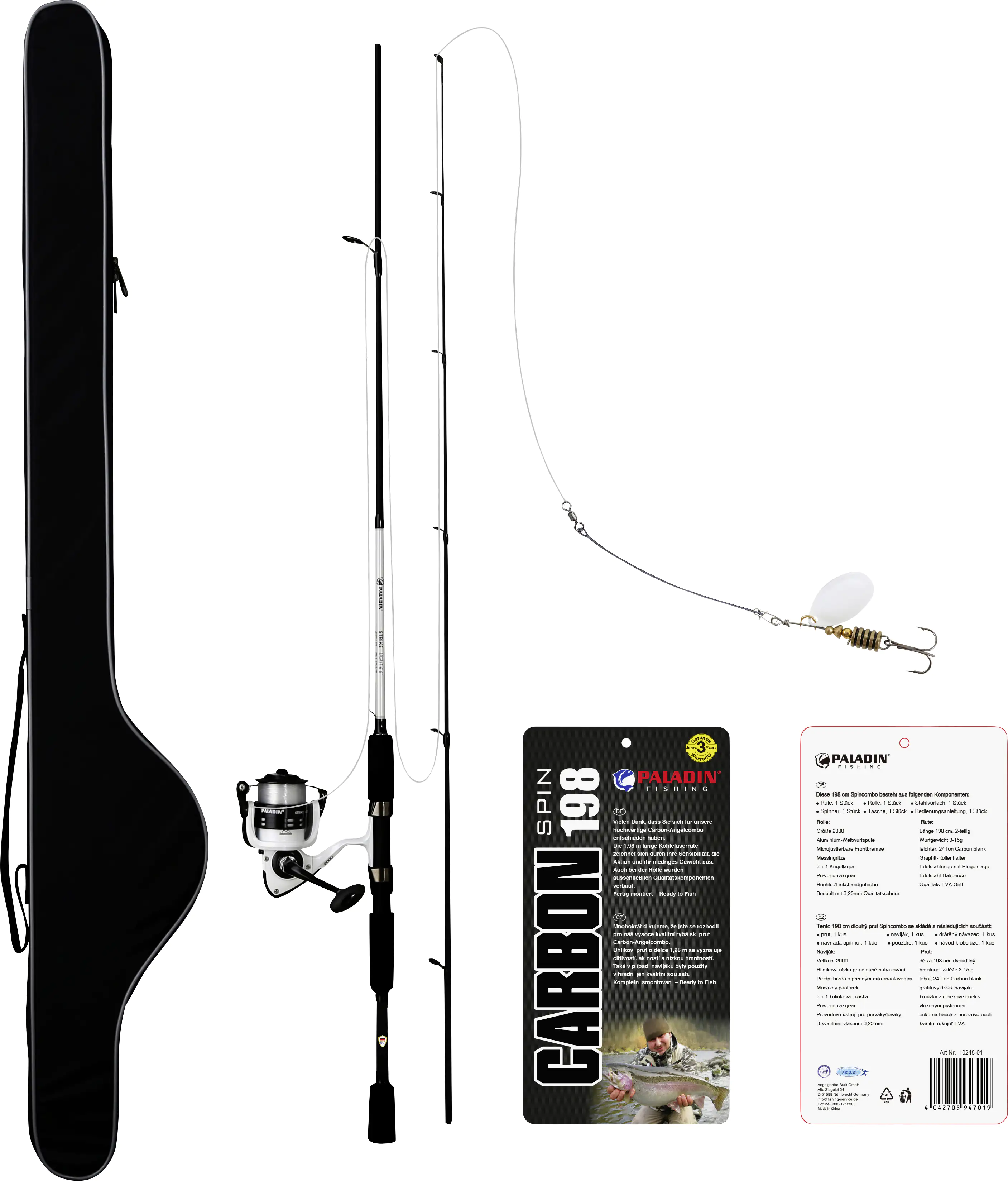 Paladin Komplettset Carbon Spincombo 198cm 3-15g Rolle: 20FD/3+1BB Paladin Komplettset Carbon Spincombo 198cm 3-15g Rolle: 20FD/3+1BB