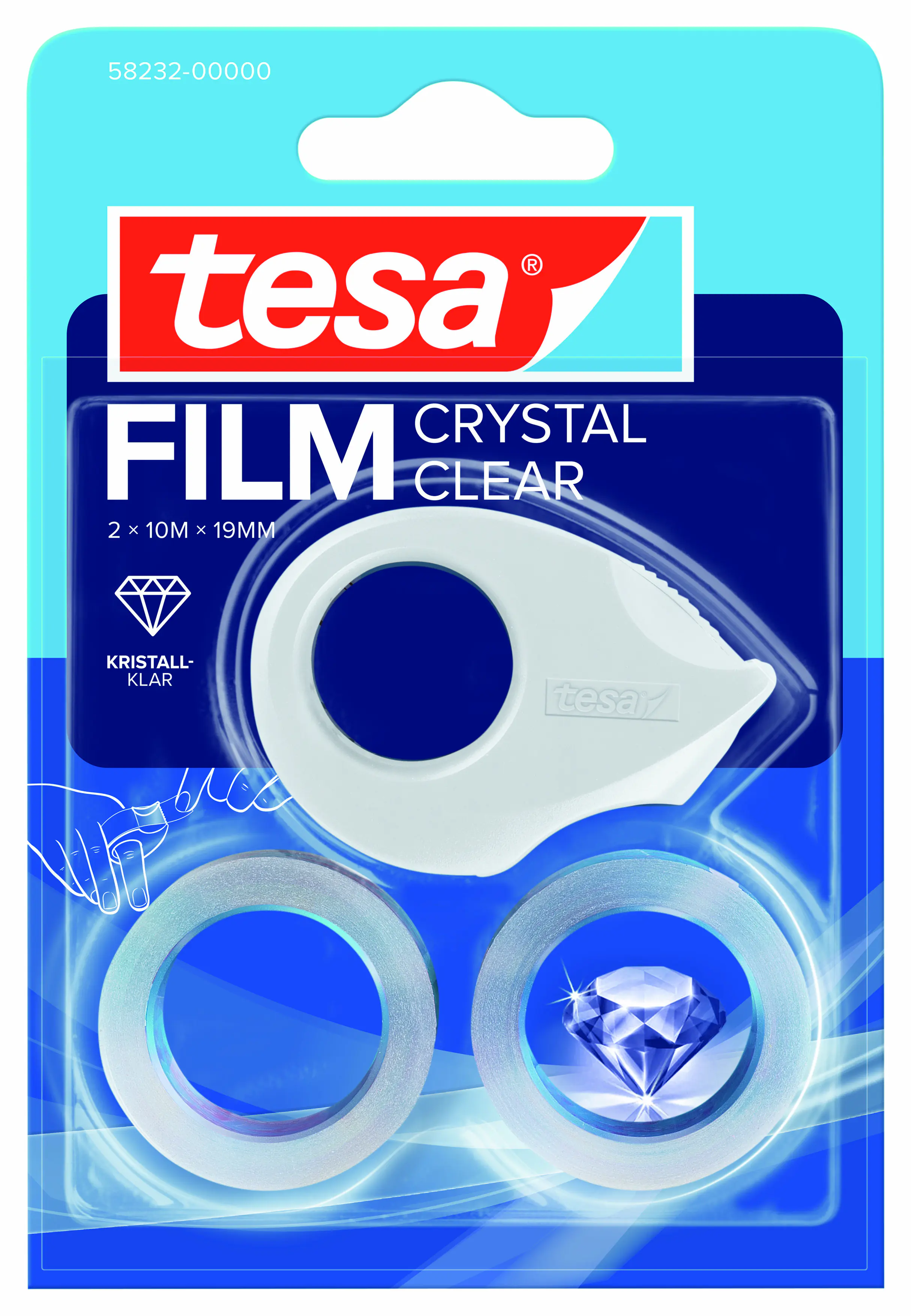 tesa Mini Abroller mit 2 Rollen Klebefilm 2 x 10 m x 19 mm