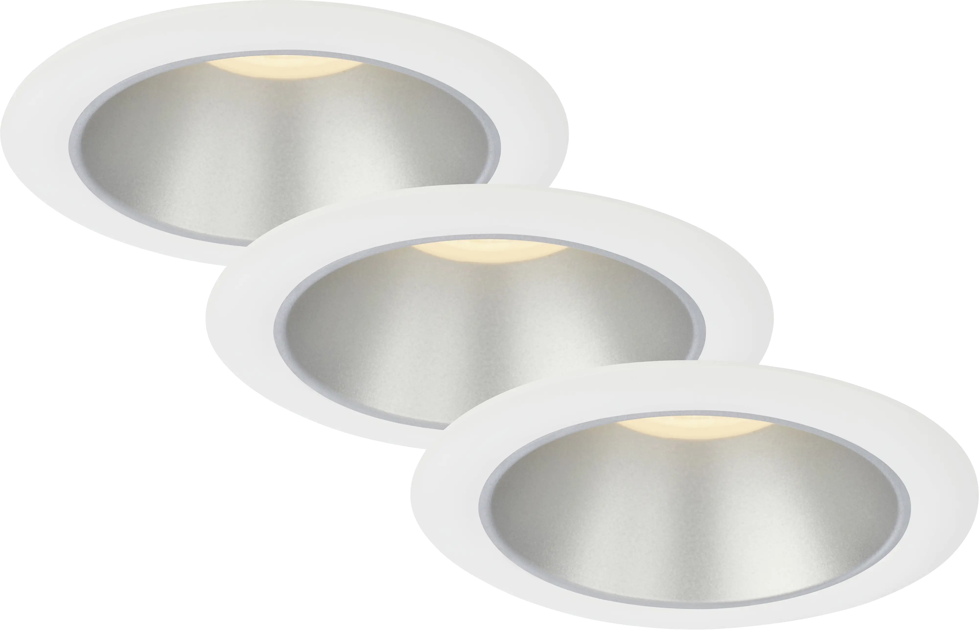 Di-Ka LED Einbauleuchte Fundu 3er Set weiß-silber Ø 9,5 cm 4,9W, warmweiß Di-Ka LED Einbauleuchte Fundu 3er Set weiß-silber Ø 9,5 cm 4,9W, warmweiß