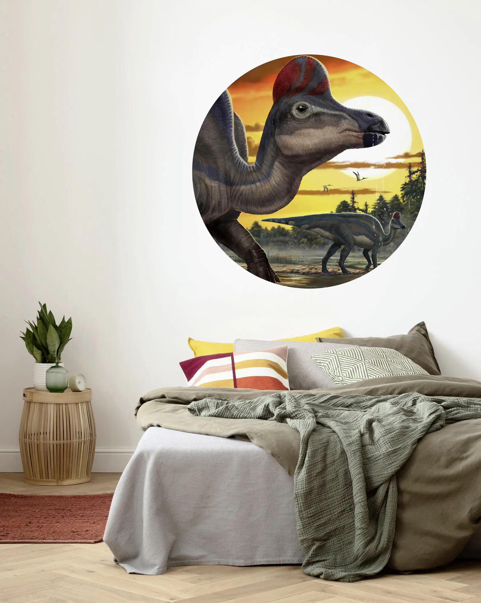 Komar Vlies Fototapete Dot Corythosaurus Sunse Ø 128 cm, selbstklebend