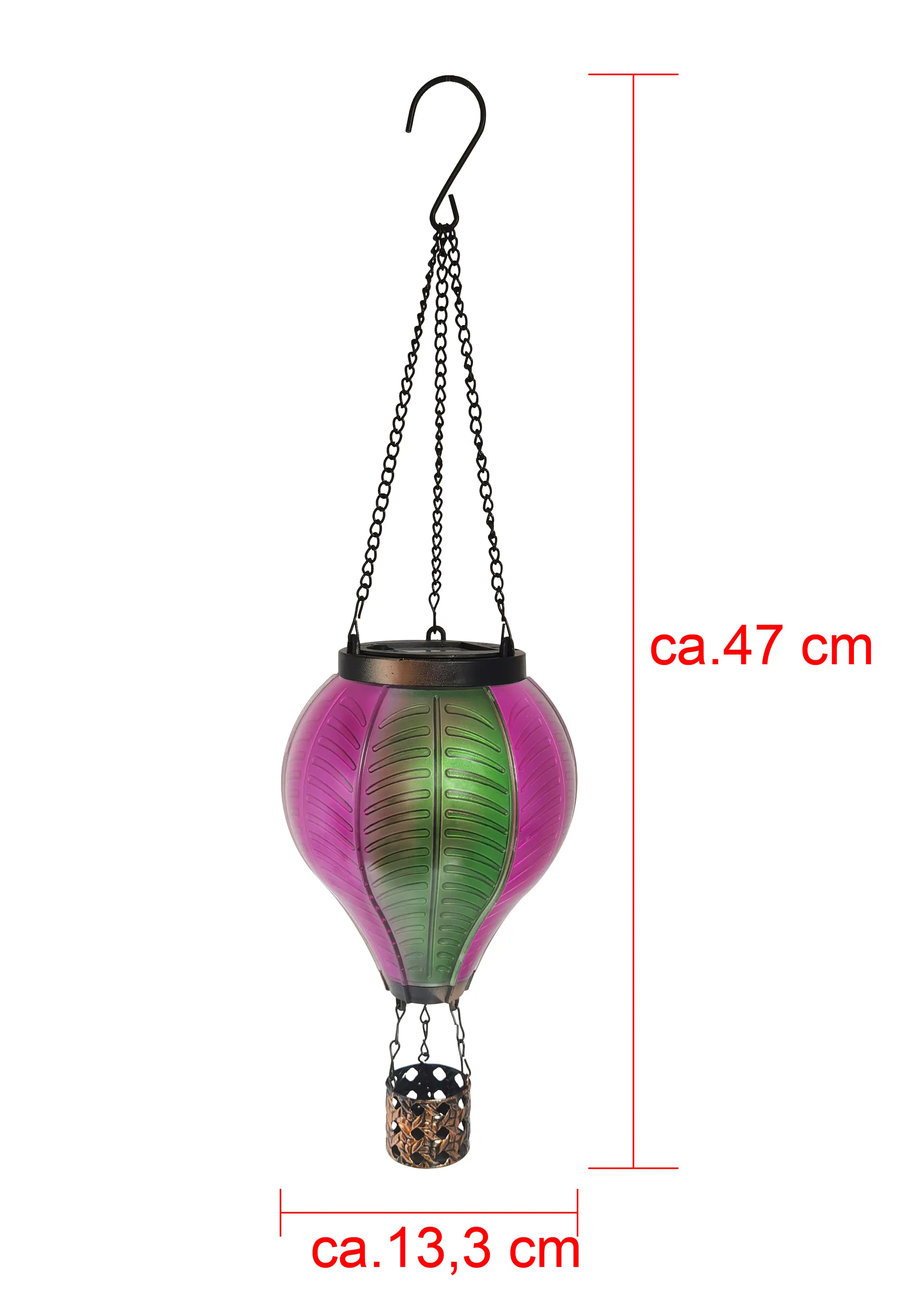 Dapo LED Solarleuchte Heißluftballon mit Flammeeffekt lila/grün warmweiß