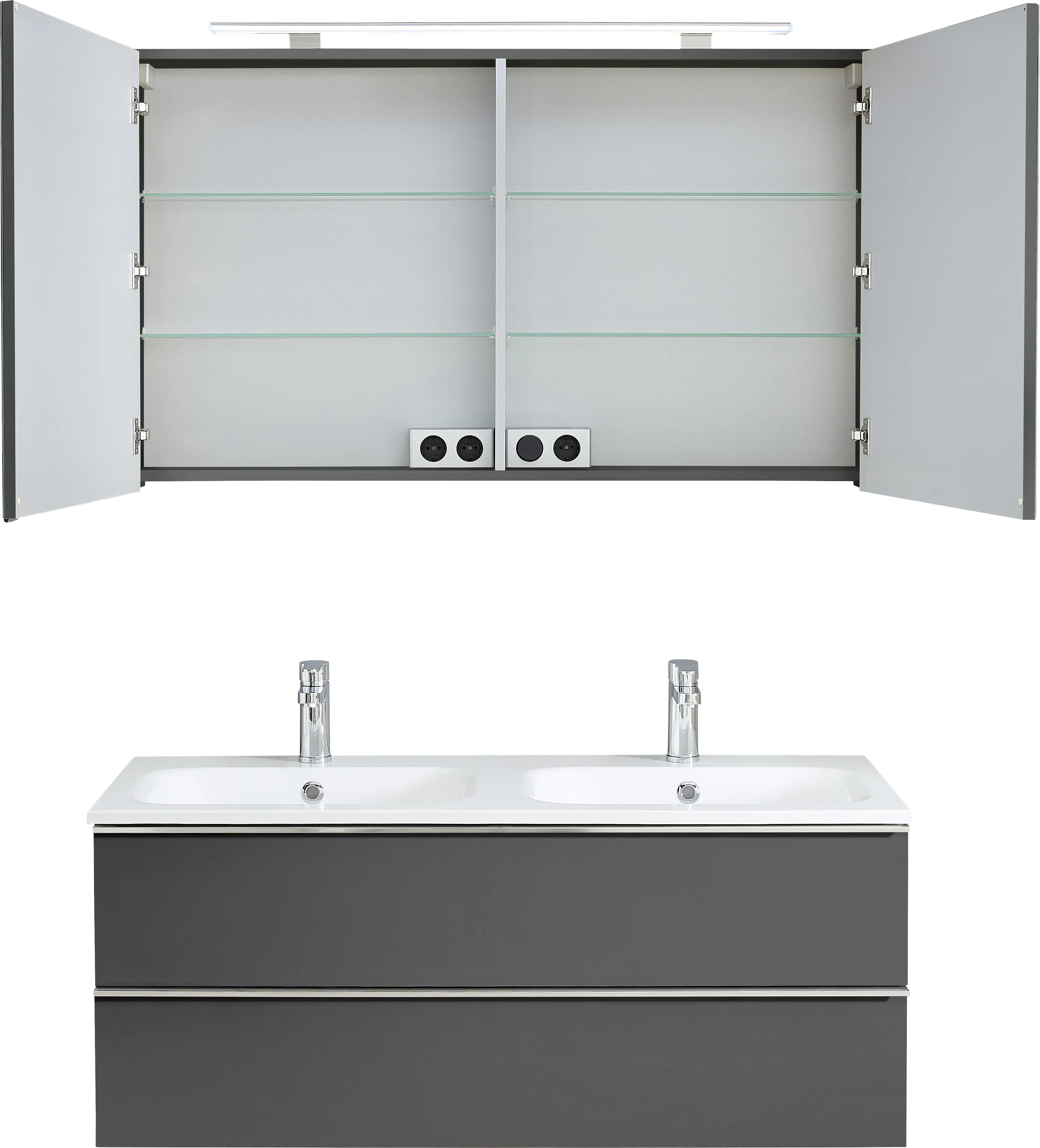 Primaster Bad-Set Düsseldorf grau 121 cm LED-Leuchten, Mineralgusswaschtisch
