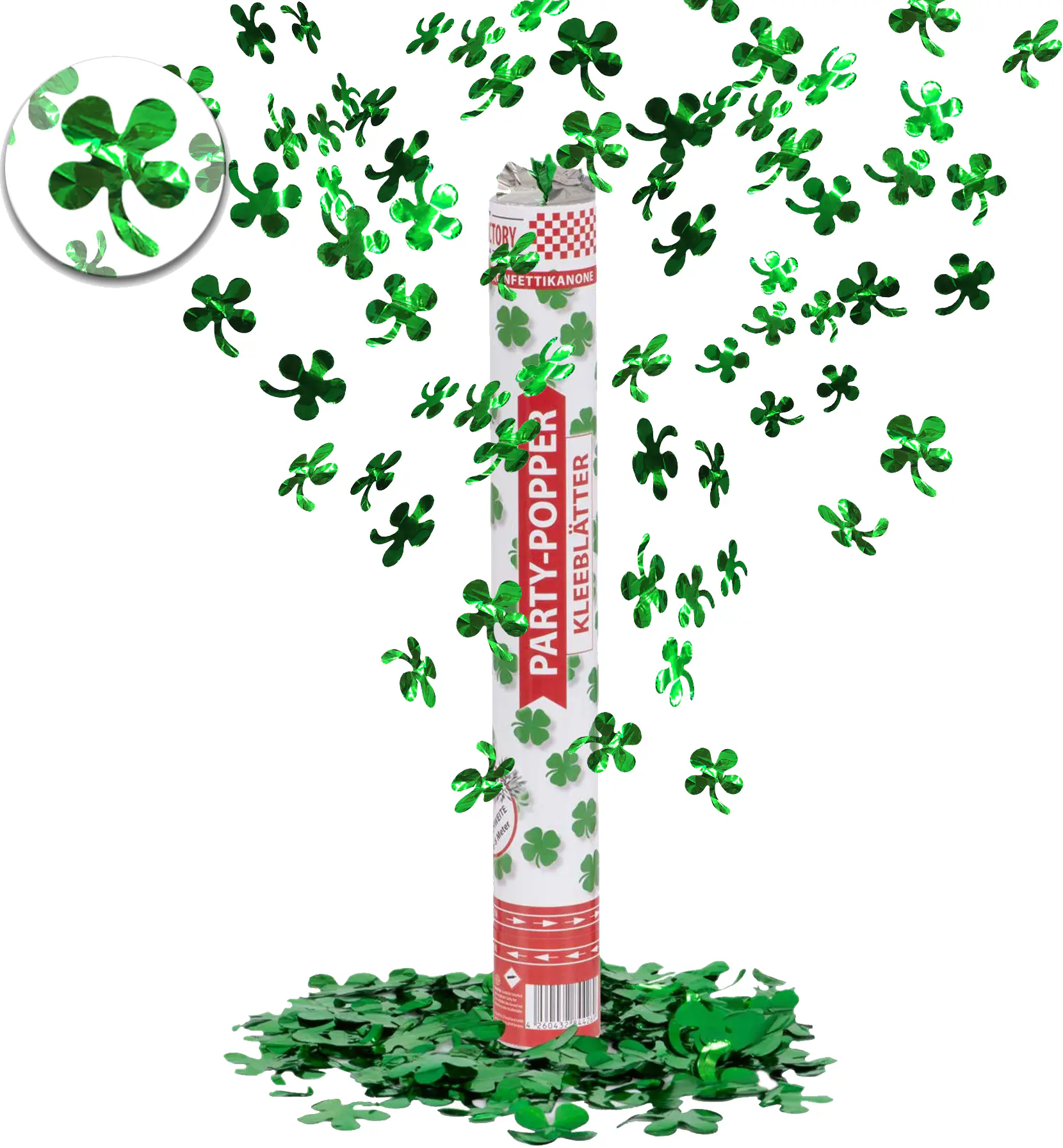 Konfettikanone Party Popper Grüne Kleeblätter - 1 Stück