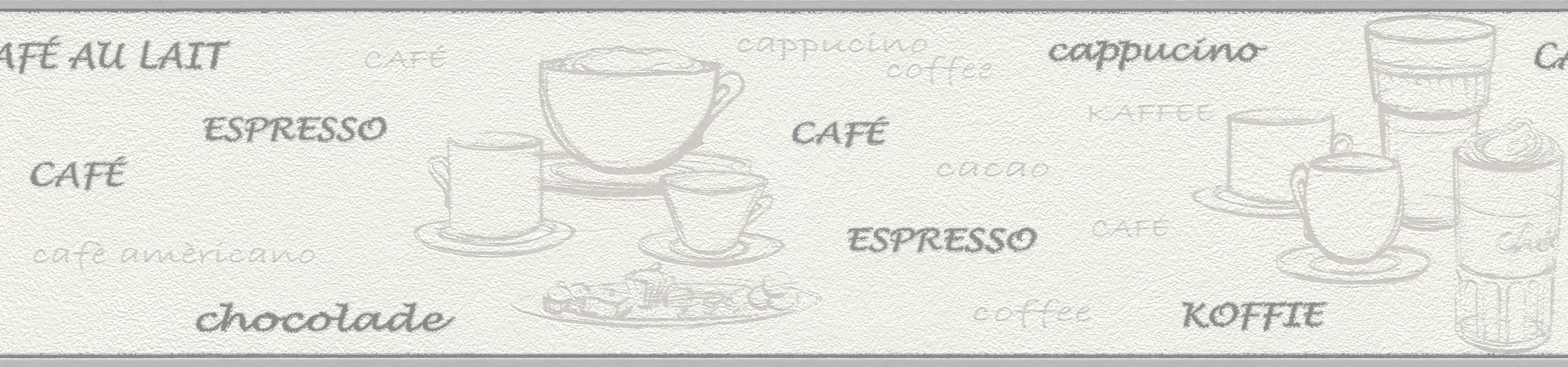 Rasch Vliesborte 770759  Selection, Café weiß-silber, 5x0,17 m