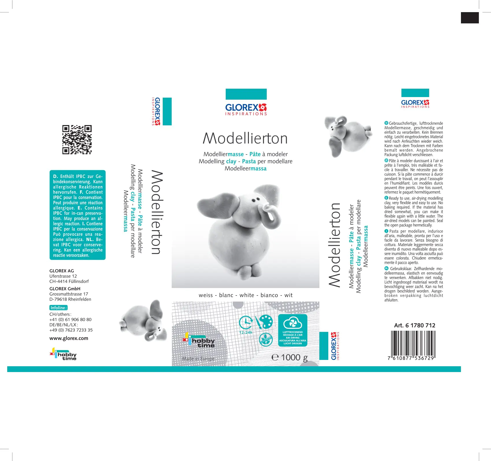 Glorex Modellierton weiß 1000 g