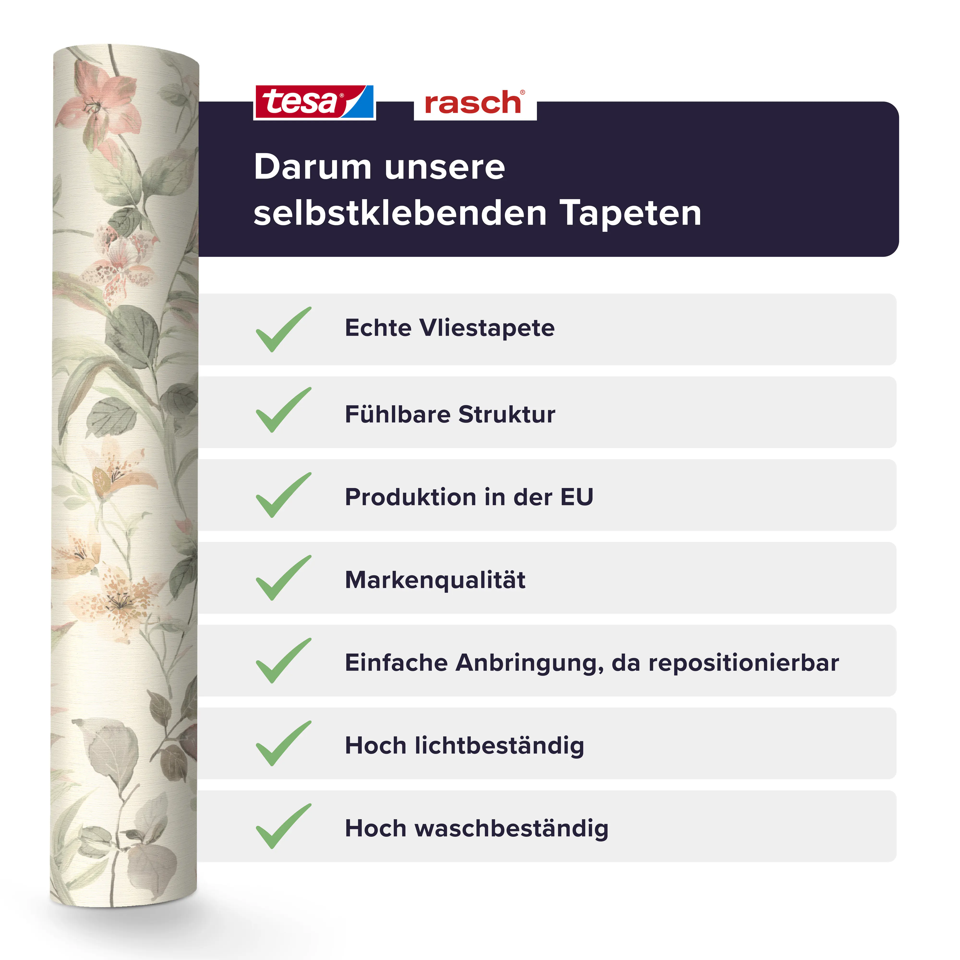 Tesa x Rasch selbstklebende Tapete Lumina Pflanzen Blüten Blätter mehrfarbig 6 x 0,53 m