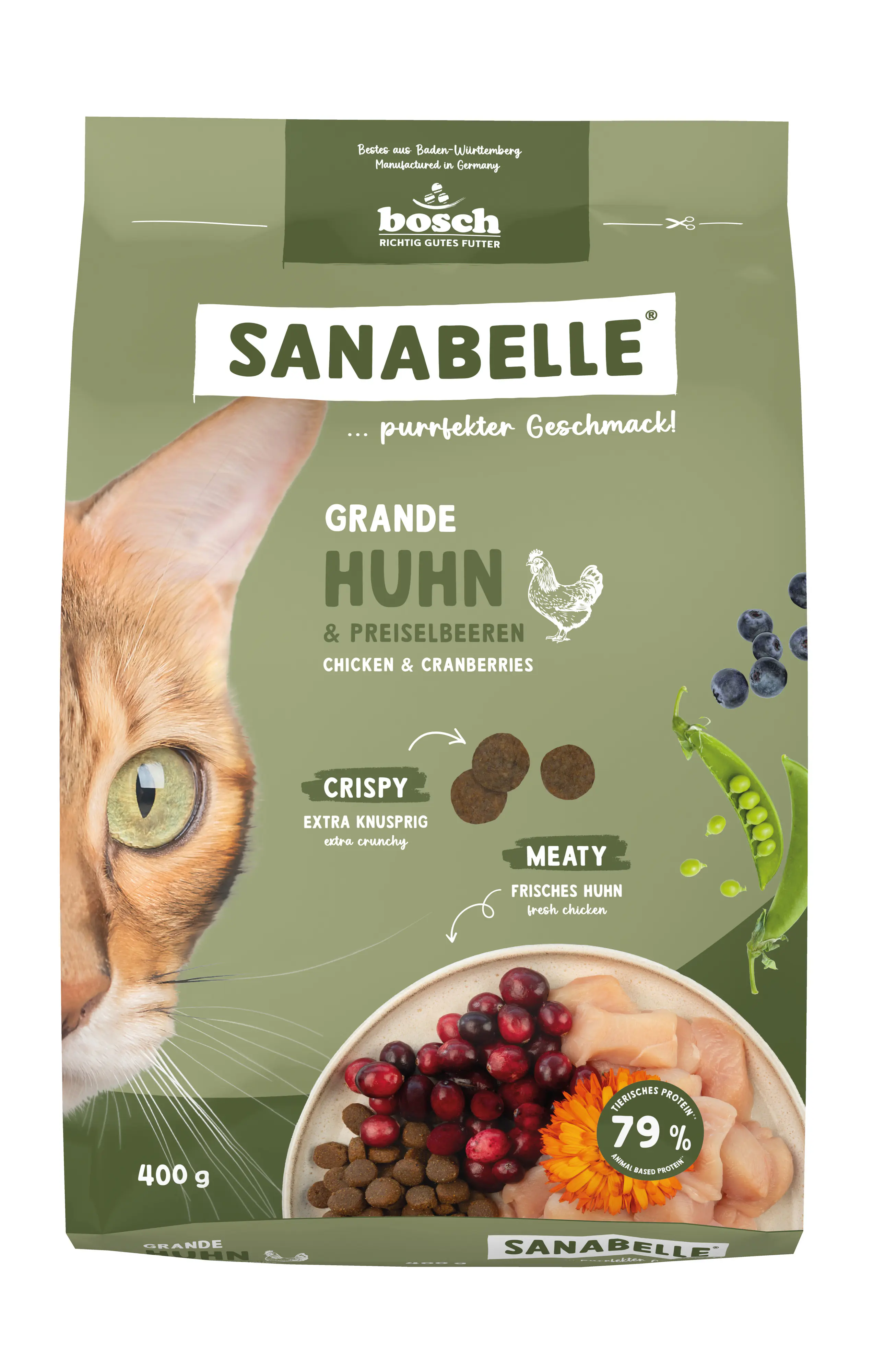 Sanabelle Katzentrockenfutter Adult Grande mit Huhn & Preiselbeeren für Katzen großer Rassen 400 g