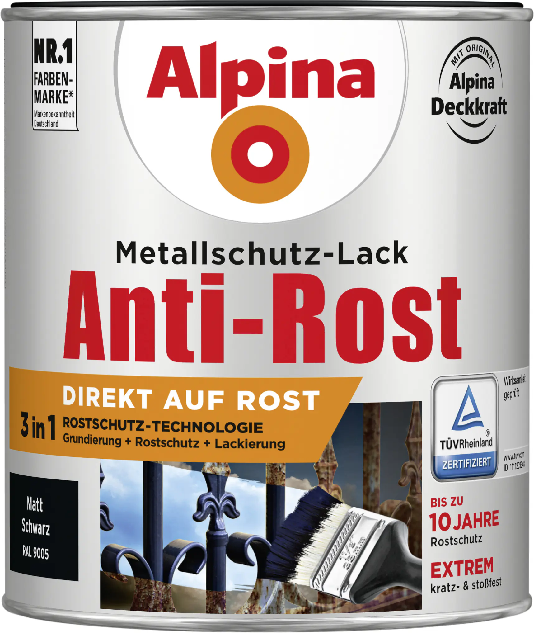 Alpina Metallschutz-Lack Anti-Rost 750 ml schwarz matt