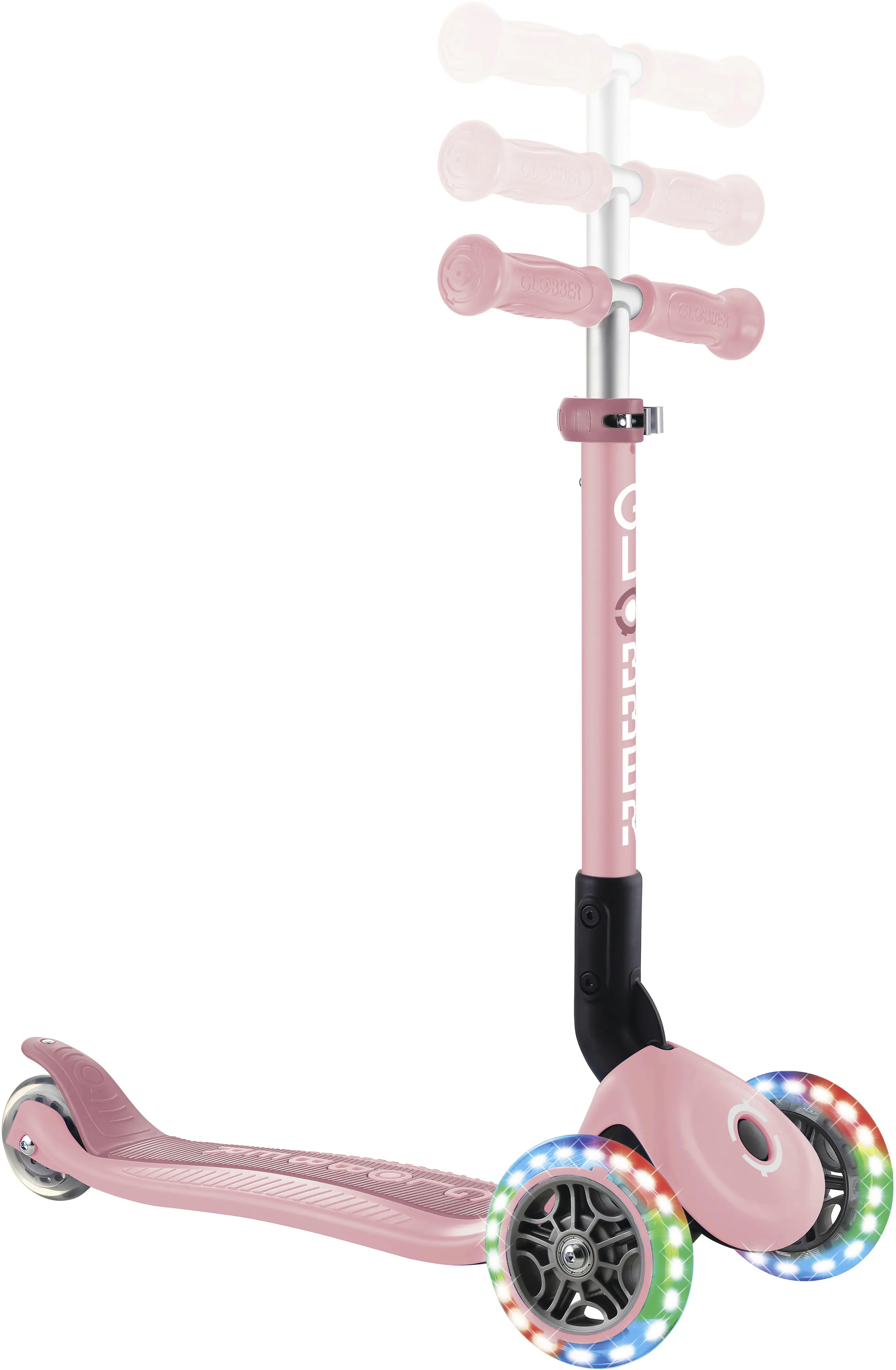 Globber Scooter für Kinder mit Leuchtrollen Junior Foldable Lights pastellrosa