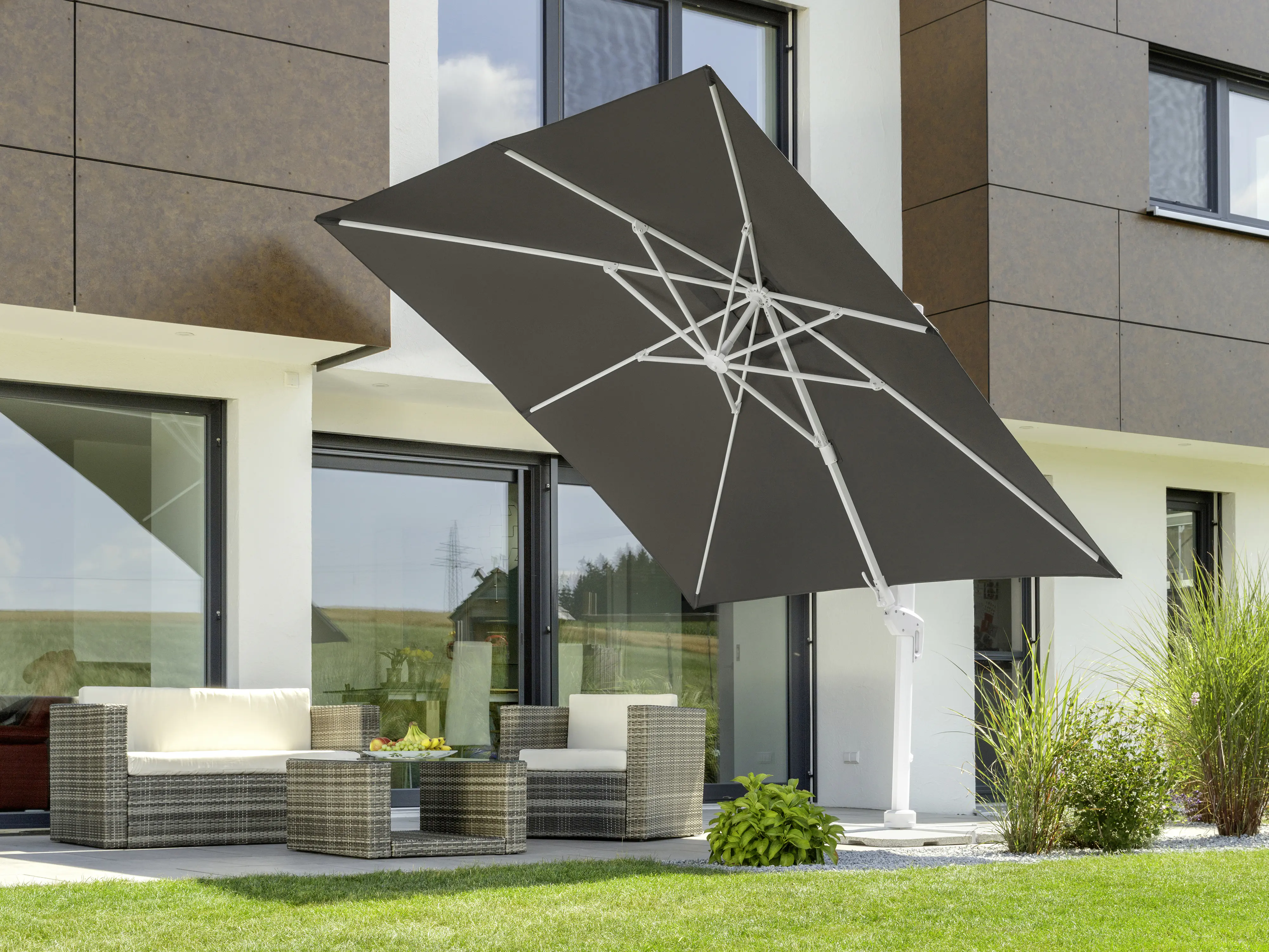 Schneider Sonnenschirm Rhodos Twist Bianco anthrazit 300 x 300 cm Schneider Sonnenschirm Rhodos Twist Bianco anthrazit 300 x 300 cm
