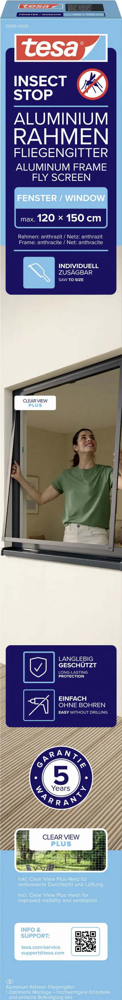 tesa Insektenschutz-Fenster COMFORT 120 x 150 cm anthrazit