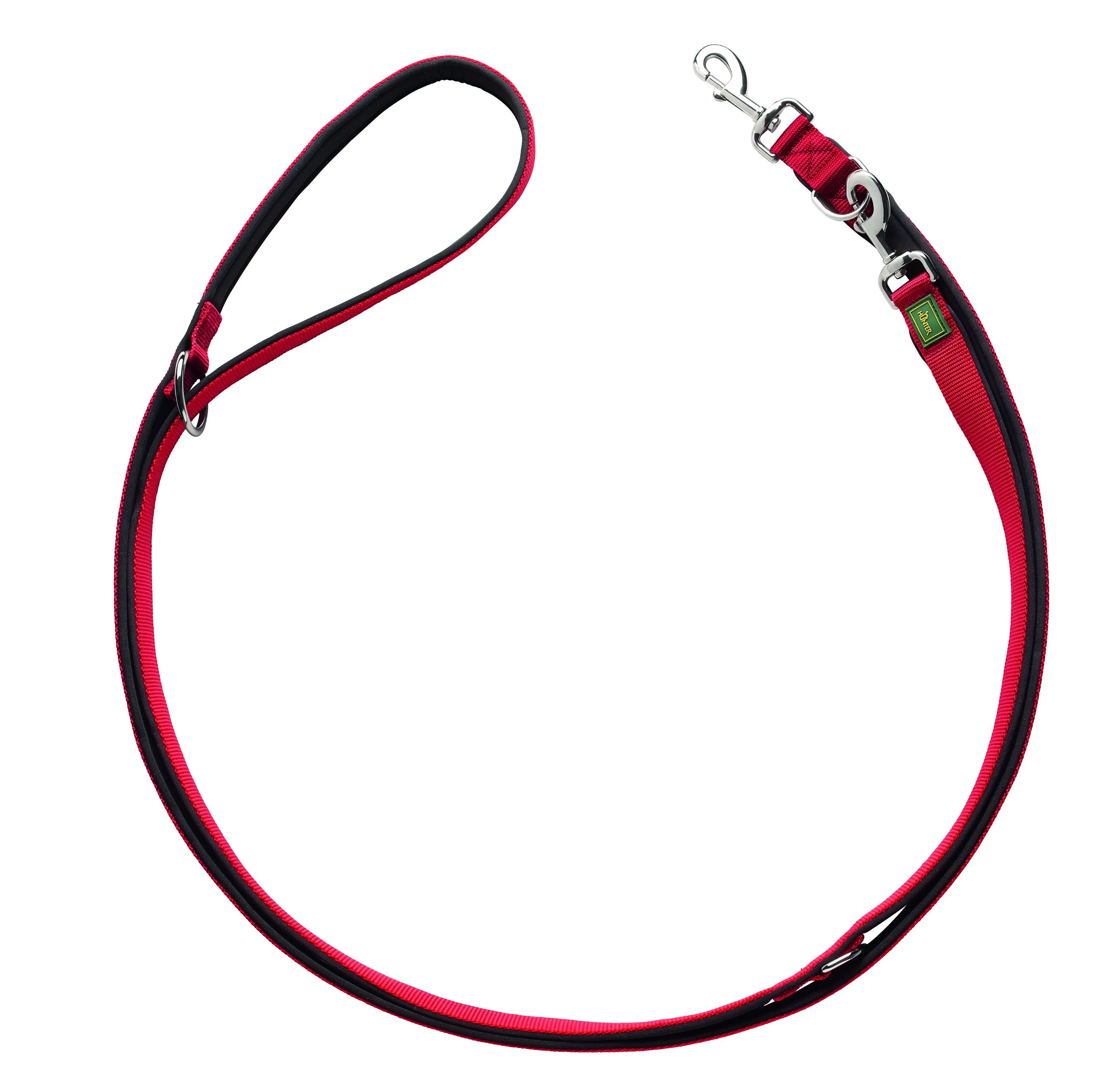 Hunter Hundeleine Führleine verstellbar Neopren 2 m x 1,5 cm rot/schwarz