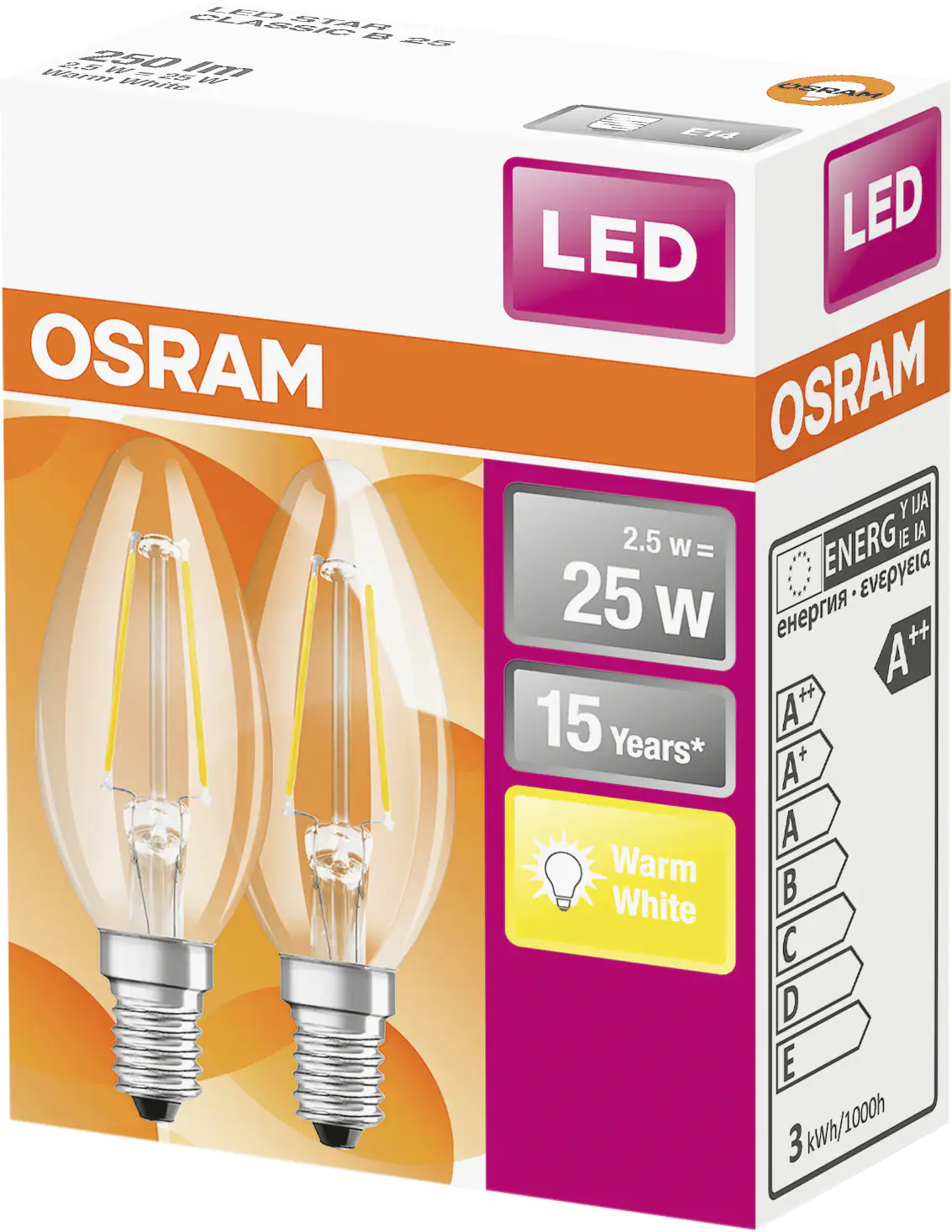 Osram LED Kerzenlampe Star E14 2,5W warmweiß, klar
