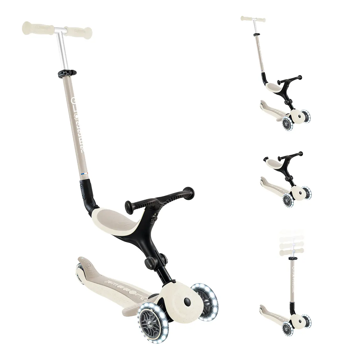 Globber Laufrad für Kinder mit Leuchtrollen Go-Up Active Lights Eco creme/weiß