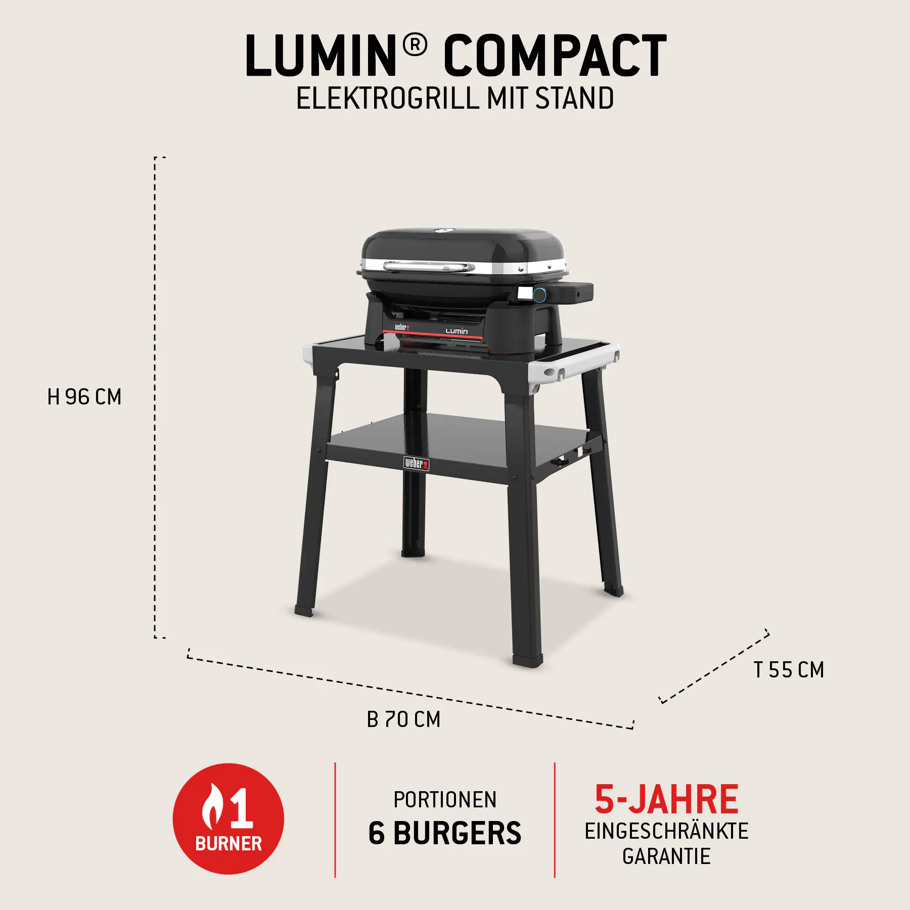 Weber Elektrogrill Lumin Compact mit Stand Grillfläche: 43 x 28 cm