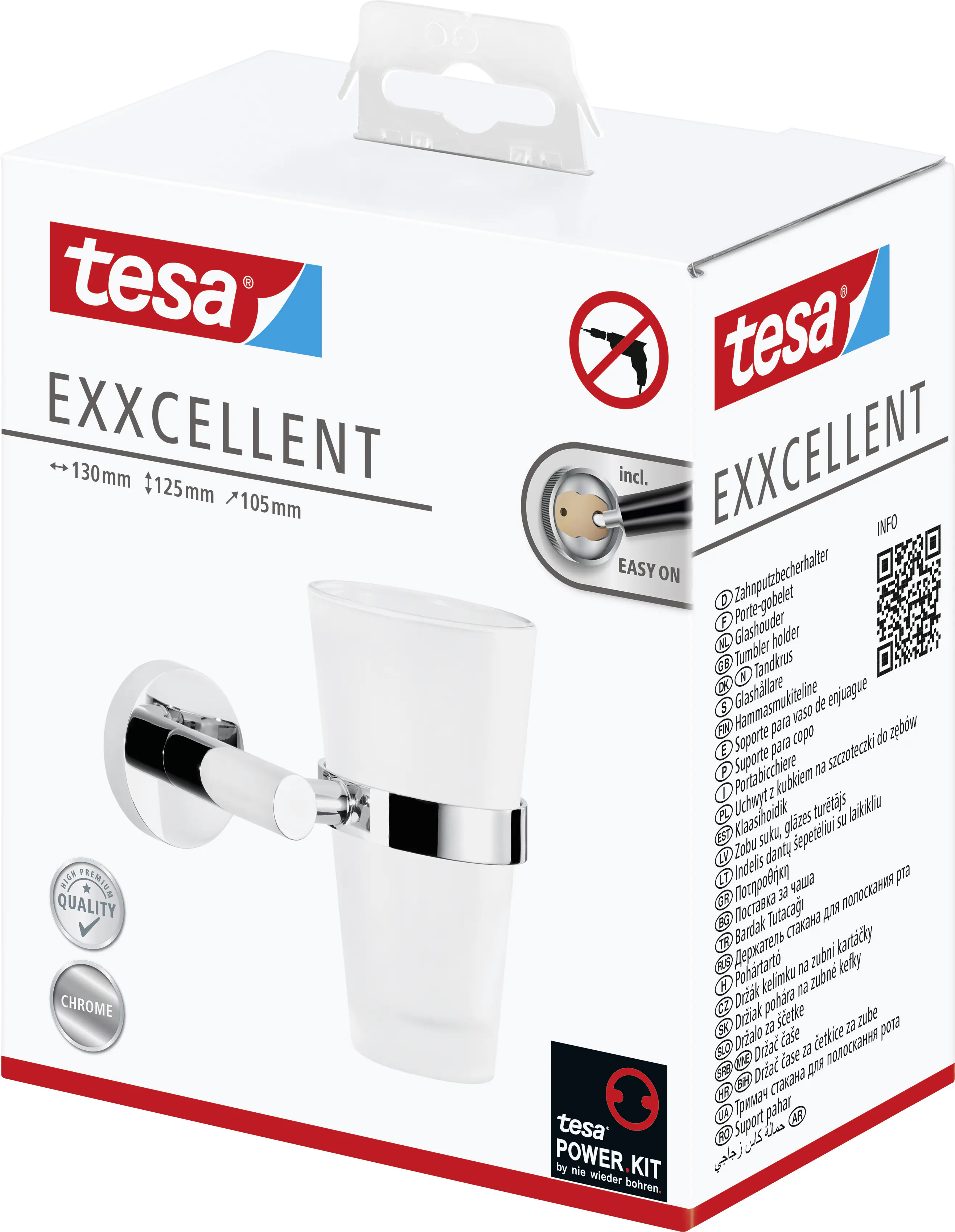 tesa Zahnputzbecher Exxcellent Metall und Milchglas, chrom/weiß