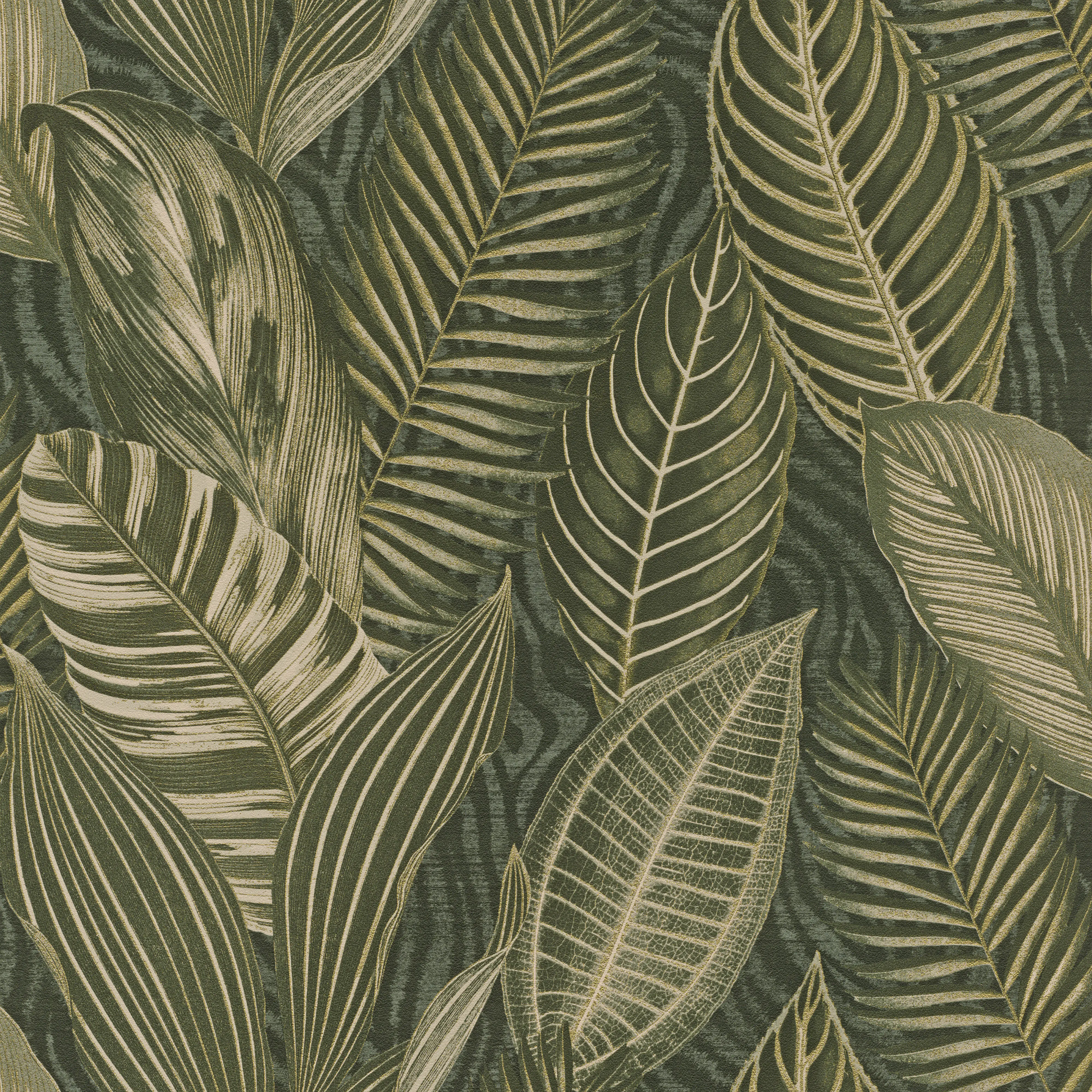 Rasch Vliestapete 751826 African Queen III, Blätter grün gold, 10,05 x 0,53 m