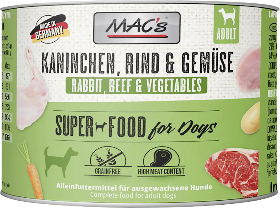 Macs Dog Hundenassfutter Adult getreidefrei 200 g Kaninchen, Rind & Gemüse