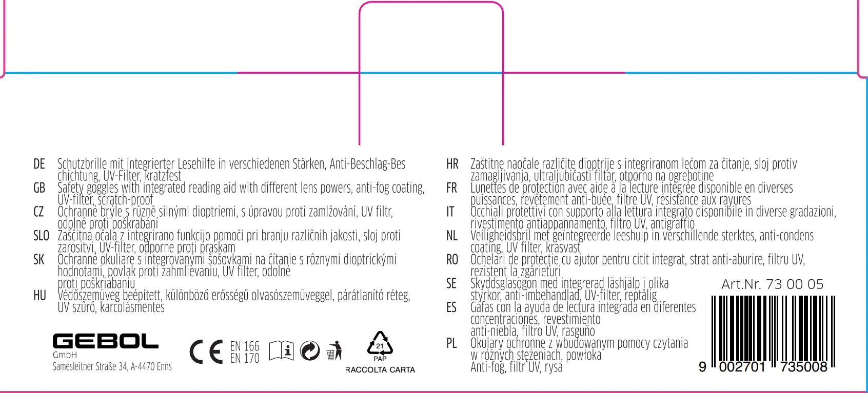 Gebol Schutz-Lesebrille Reader mit Lesehilfe +250 Klar