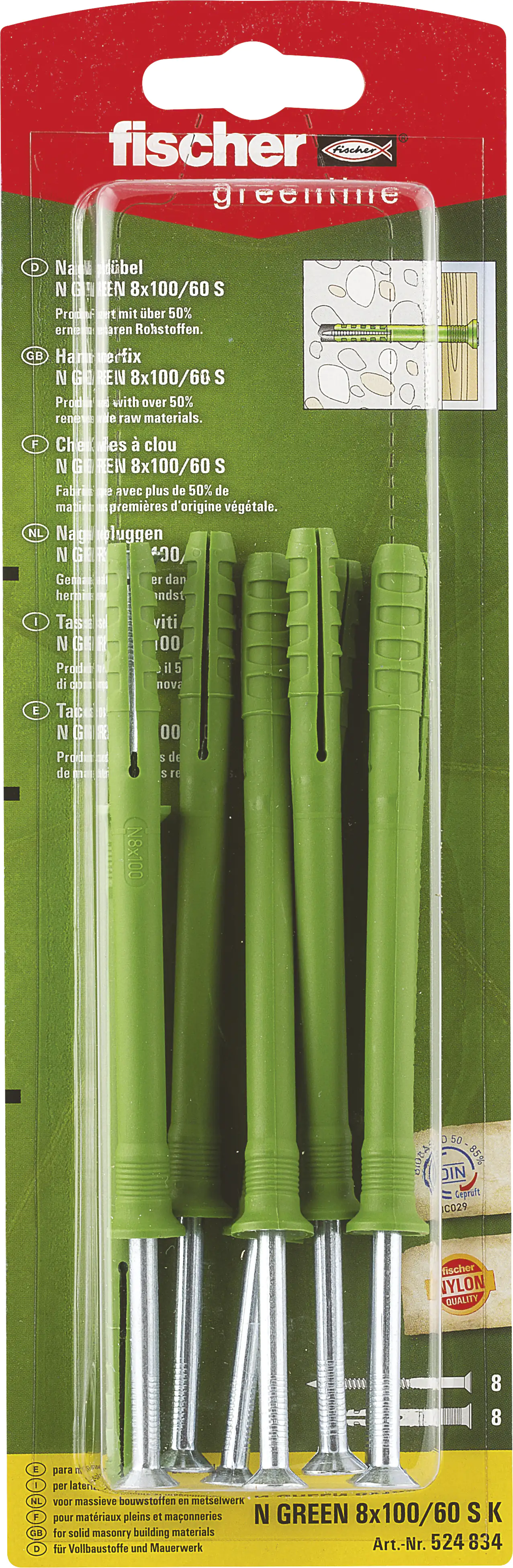 Fischer Nageldübel N green 8.0 x 100 mm - 8 Stück