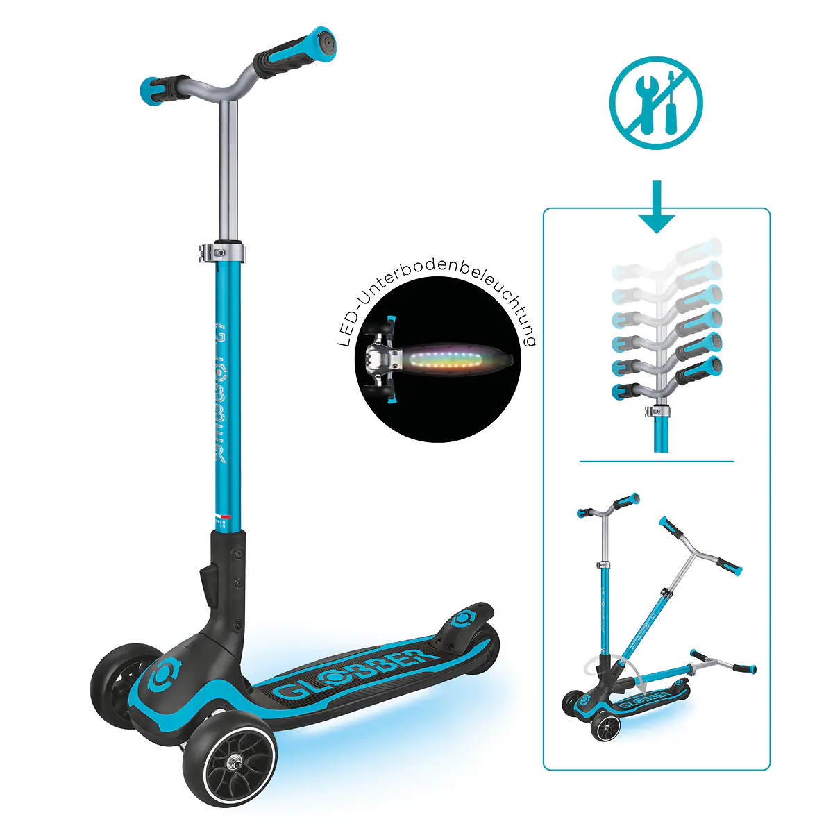 Globber Scooter für Kinder mit Leuchtrollen Ultimum Lights blau