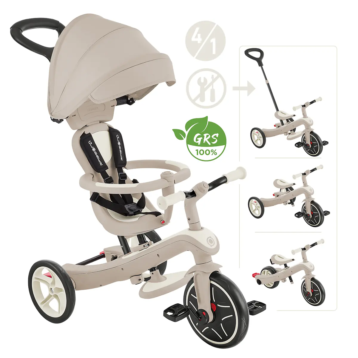 Globber Dreirad für Kinder Explorer Trike 4-in-1 Eco creme/weiß
