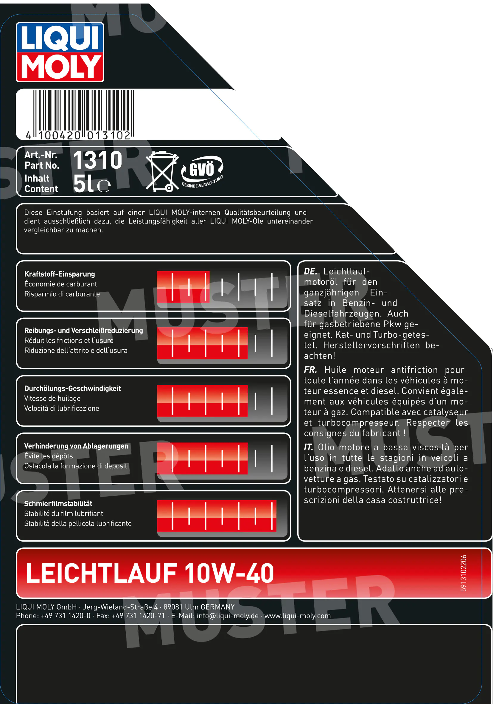 Liqui Moly Motoröl Leichtlauf 10W-40 5 L Liqui Moly Motoröl Leichtlauf 10W-40 5 L