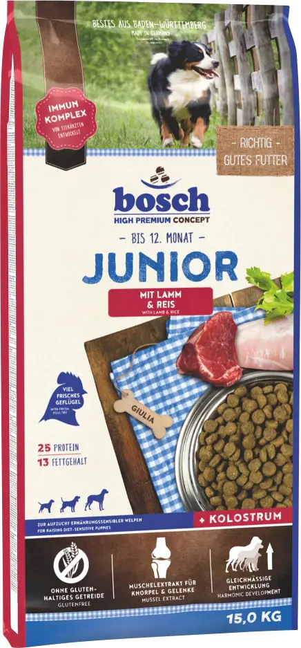 Bosch Trockenfutter für Hunde Junior 15 kg mit Lamm & Reis Bosch Trockenfutter für Hunde Junior 15 kg mit Lamm & Reis