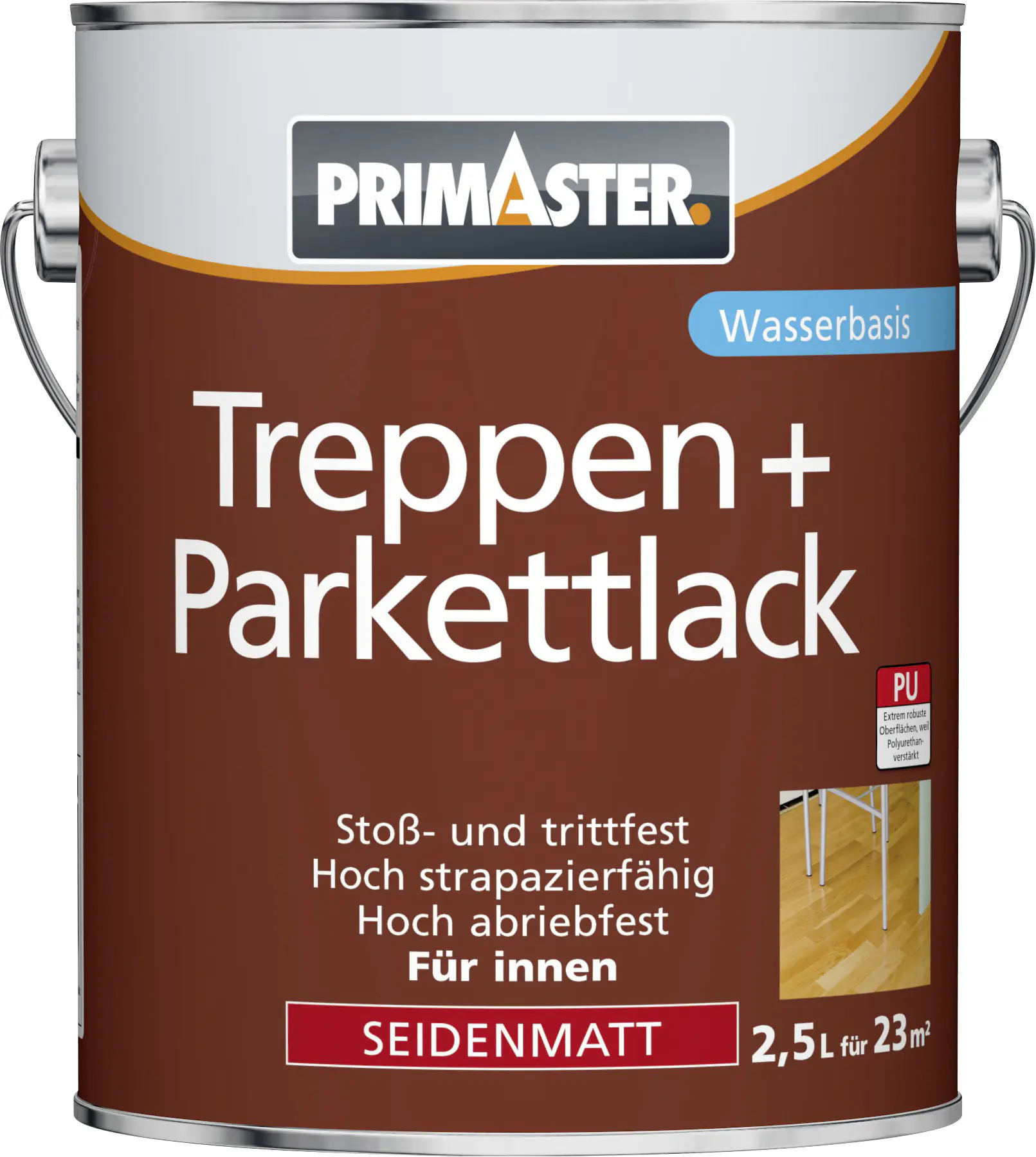 Primaster Treppen und Parkettlack 2,5 L seidenmatt Primaster Treppen und Parkettlack 2,5 L seidenmatt