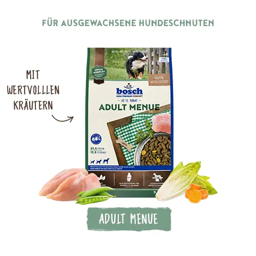 Bosch Trockenfutter für Hunde Adult Menue 3 kg mit Kräutern Bosch Trockenfutter für Hunde Adult Menue 3 kg mit Kräutern