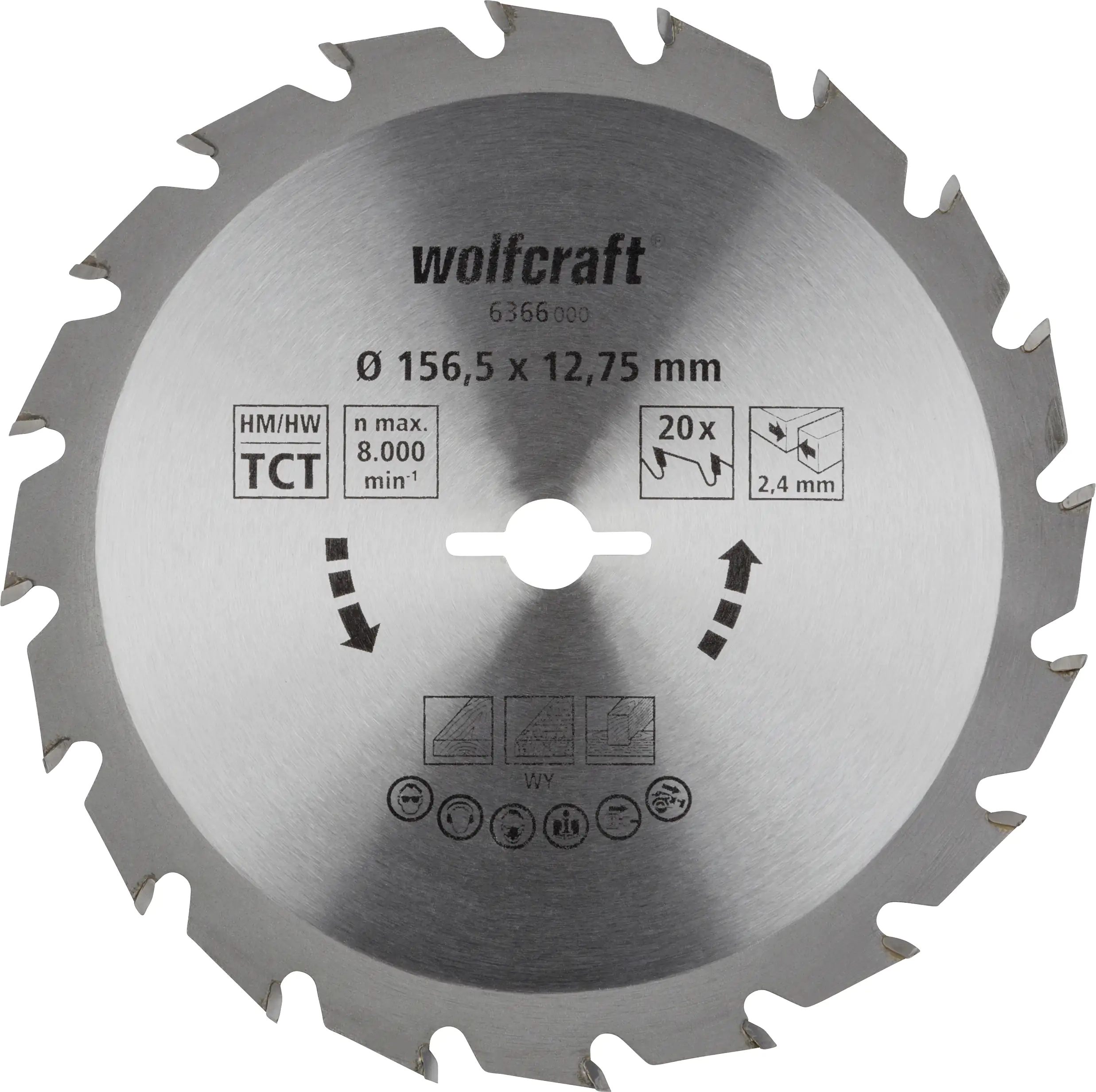 Wolfcraft Kreissägeblatt Ø 156,5 mm Bohrung Ø 12,75 mm 20 Zähne