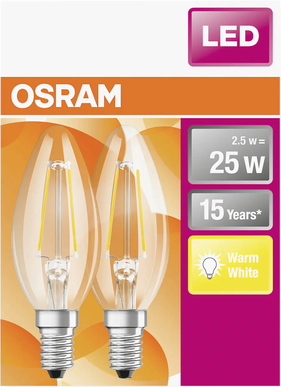 Osram LED Kerzenlampe Star E14 2,5W warmweiß, klar