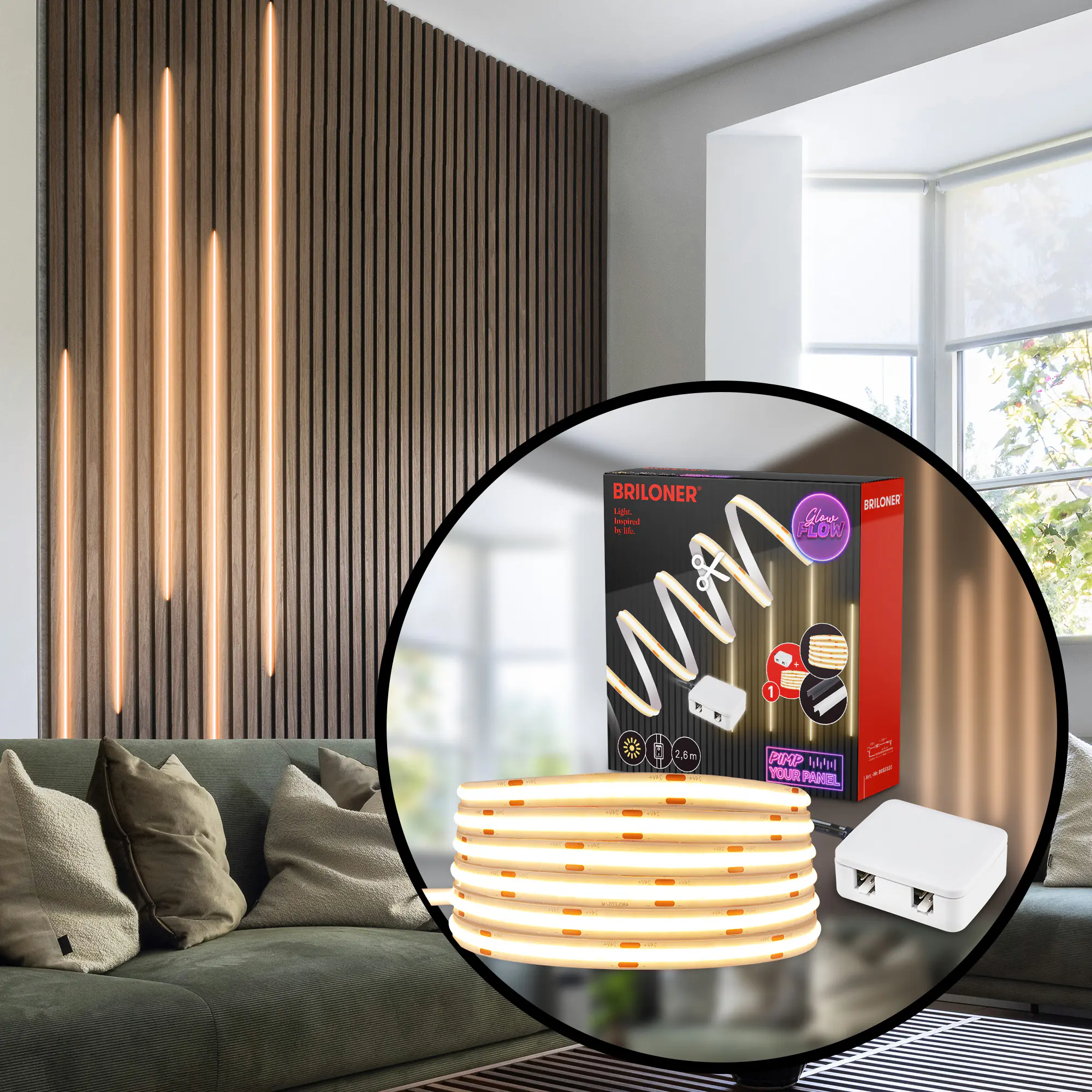 Briloner LED-Streifen Pimp your Panel Starterset COB 2,6 m 17,5 W warmweiß