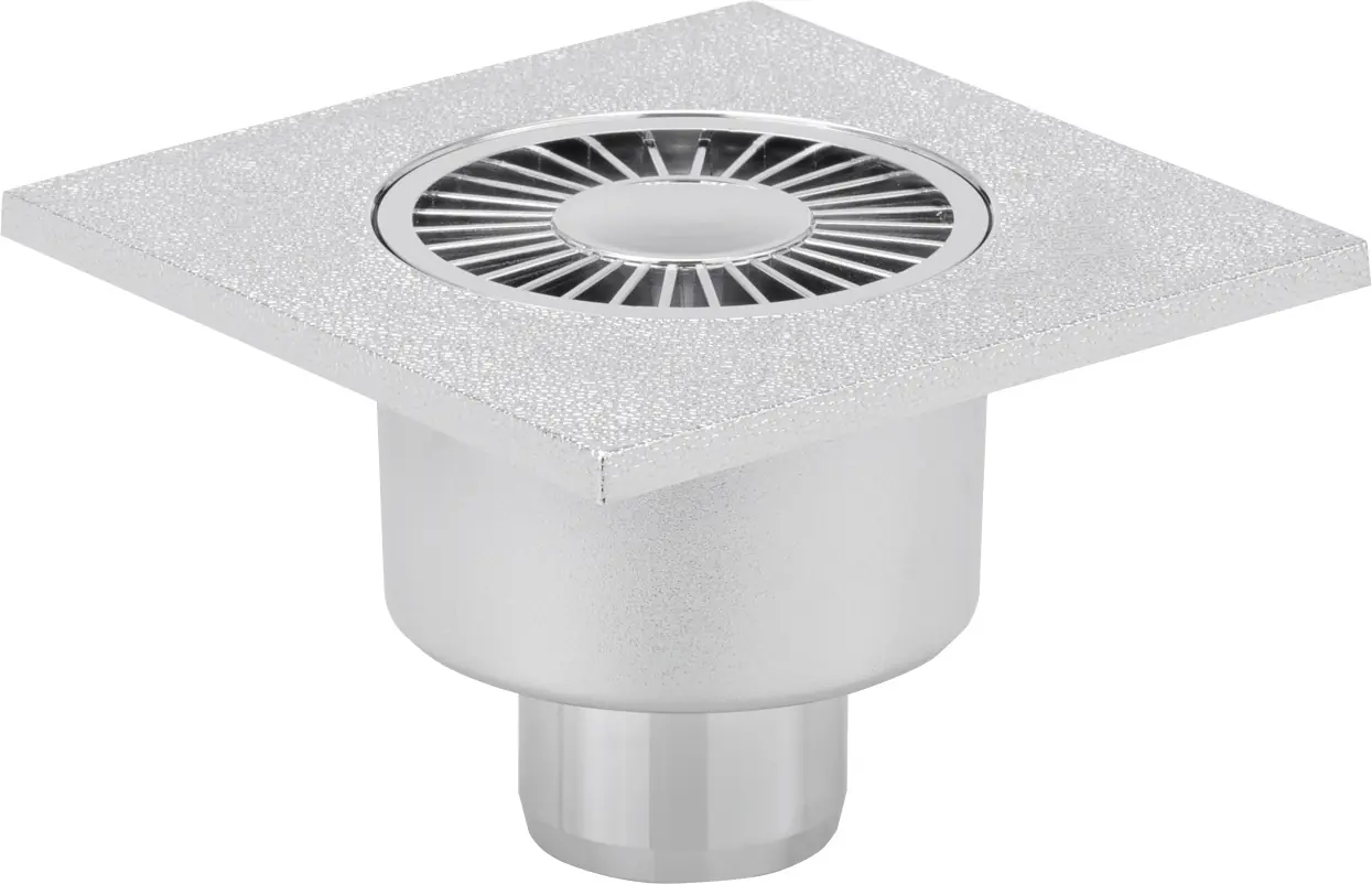 ACO Badablauf 150 x 150 mm, DN 50,   Chrom, Ablauf senkrecht