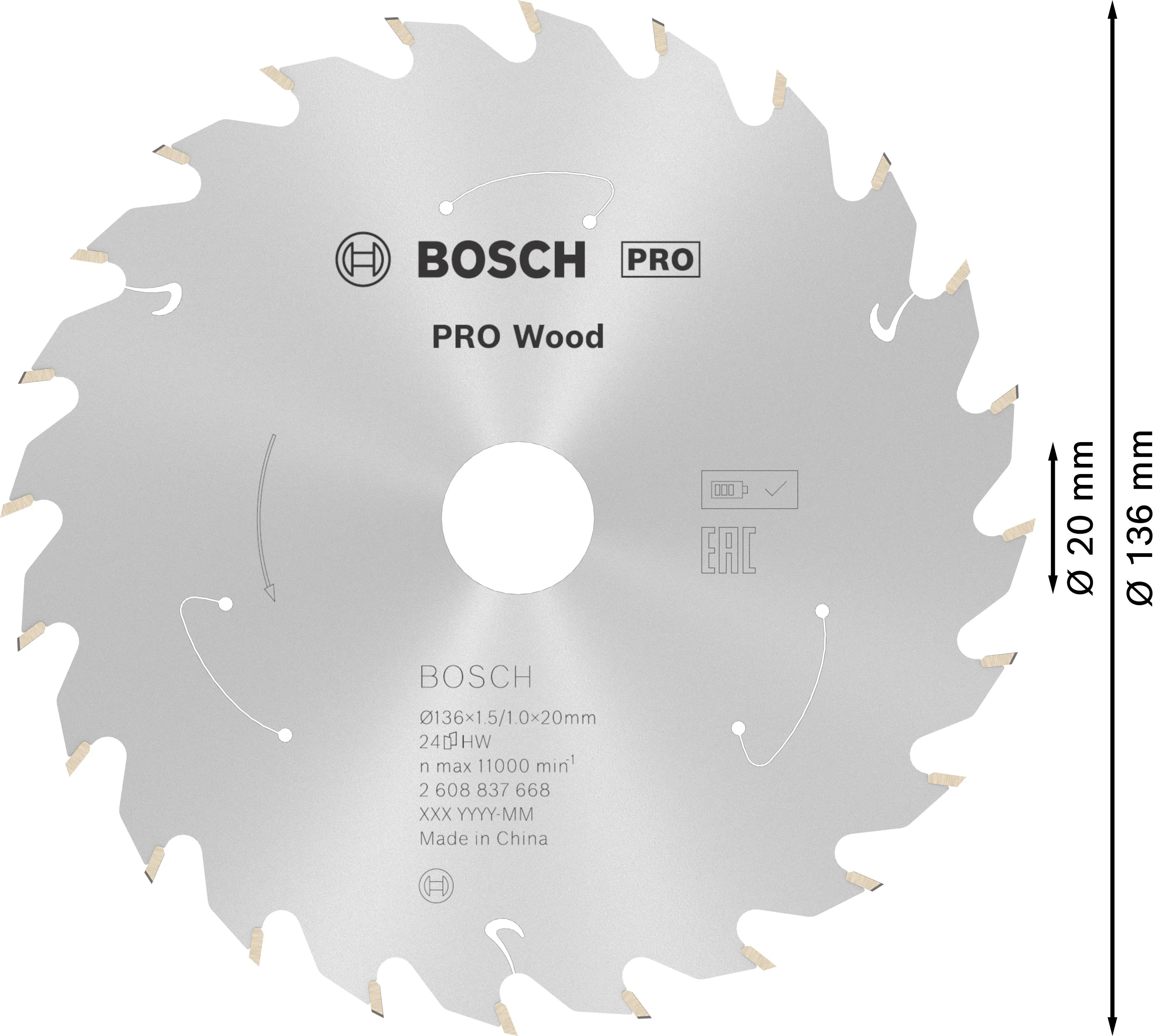 Bosch PRO Wood cordless Kreissägeblatt 136 x 1,5 x 20 mm