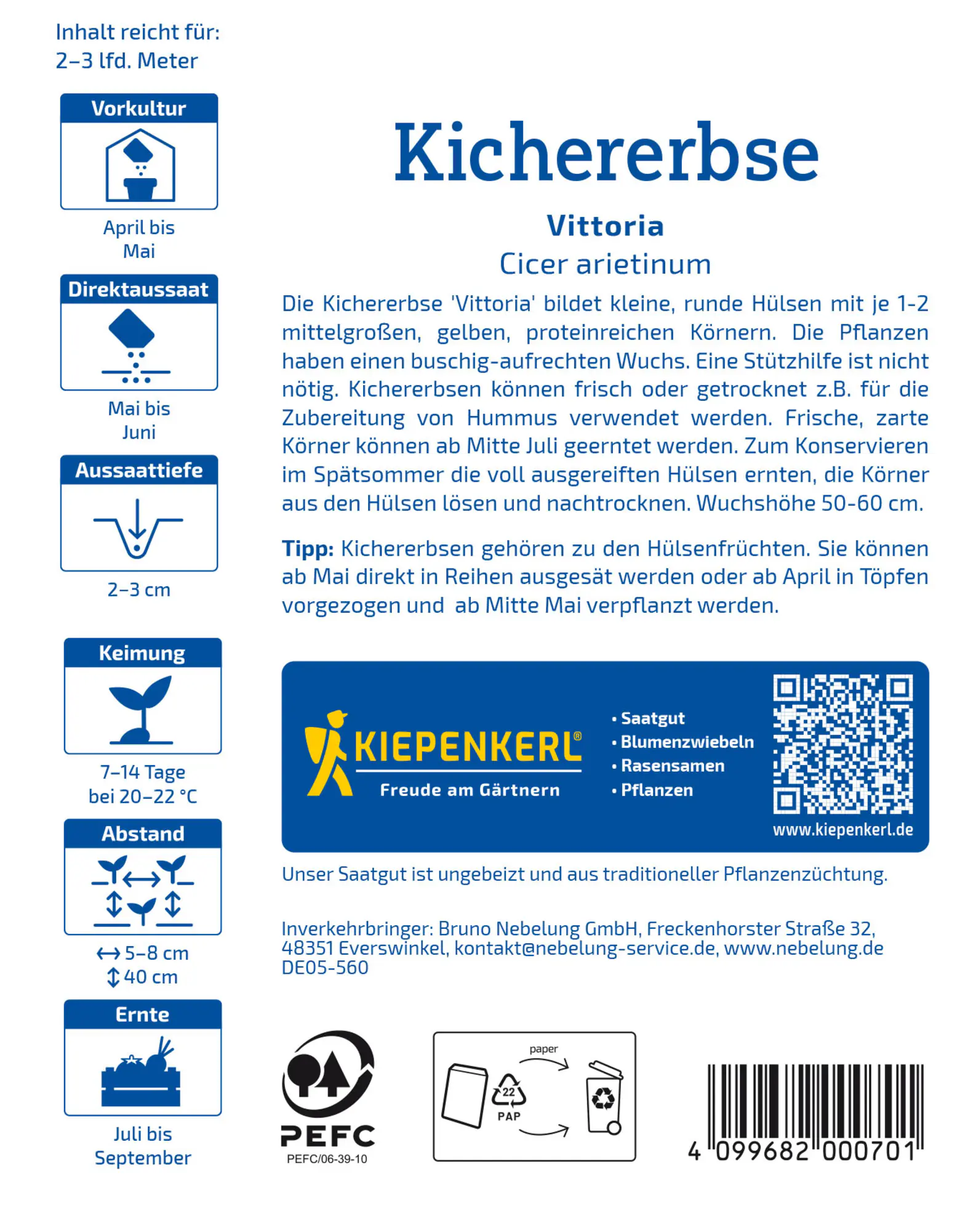 Kiepenkerl Saatgut Kichererbsen Vittoria für ca. 0,6 – 1,2 m²