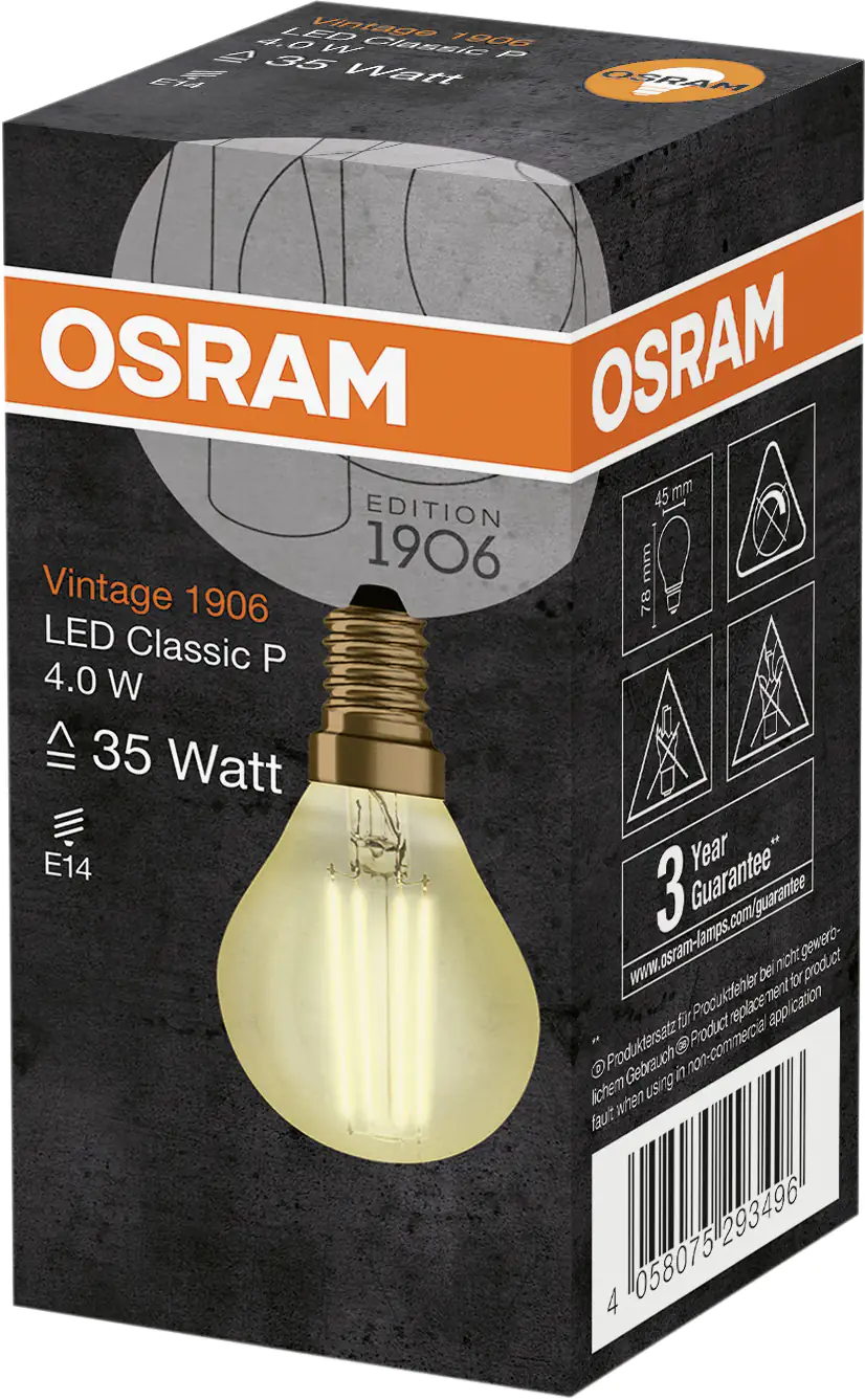 Osram LED Leuchtmittel Vintage 1906 Classic P E14 4W warmweiß, amber Osram LED Leuchtmittel Vintage 1906 Classic P E14 4W warmweiß, amber