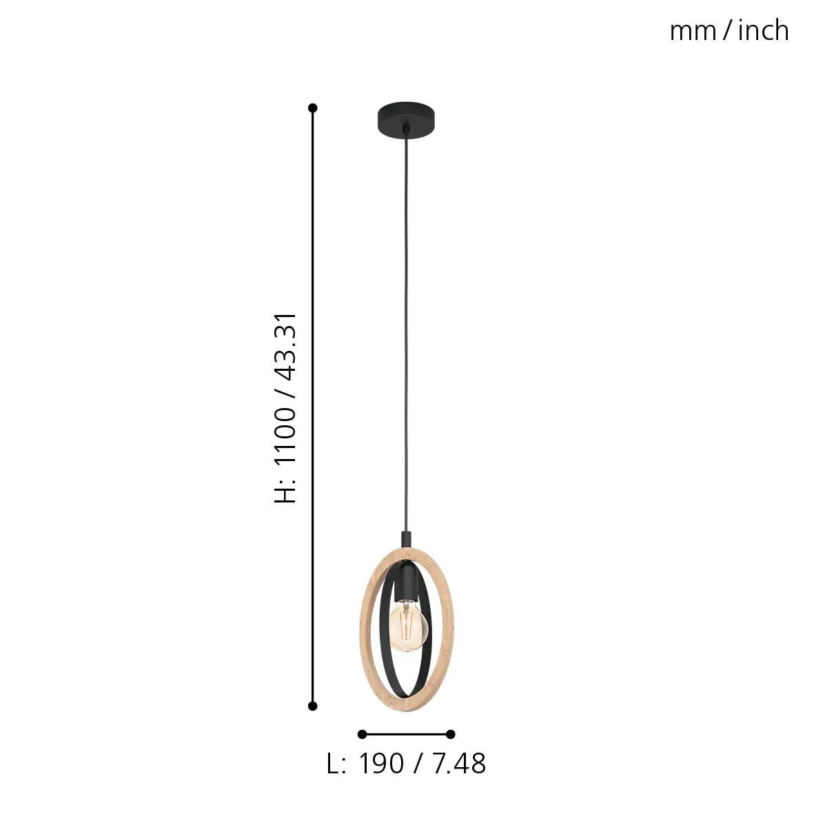 Eglo Pendelleuchte Basildon schwarz-braun 19 x 16 cm E27, max. 60 W Eglo Pendelleuchte Basildon schwarz-braun 19 x 16 cm E27, max. 60 W