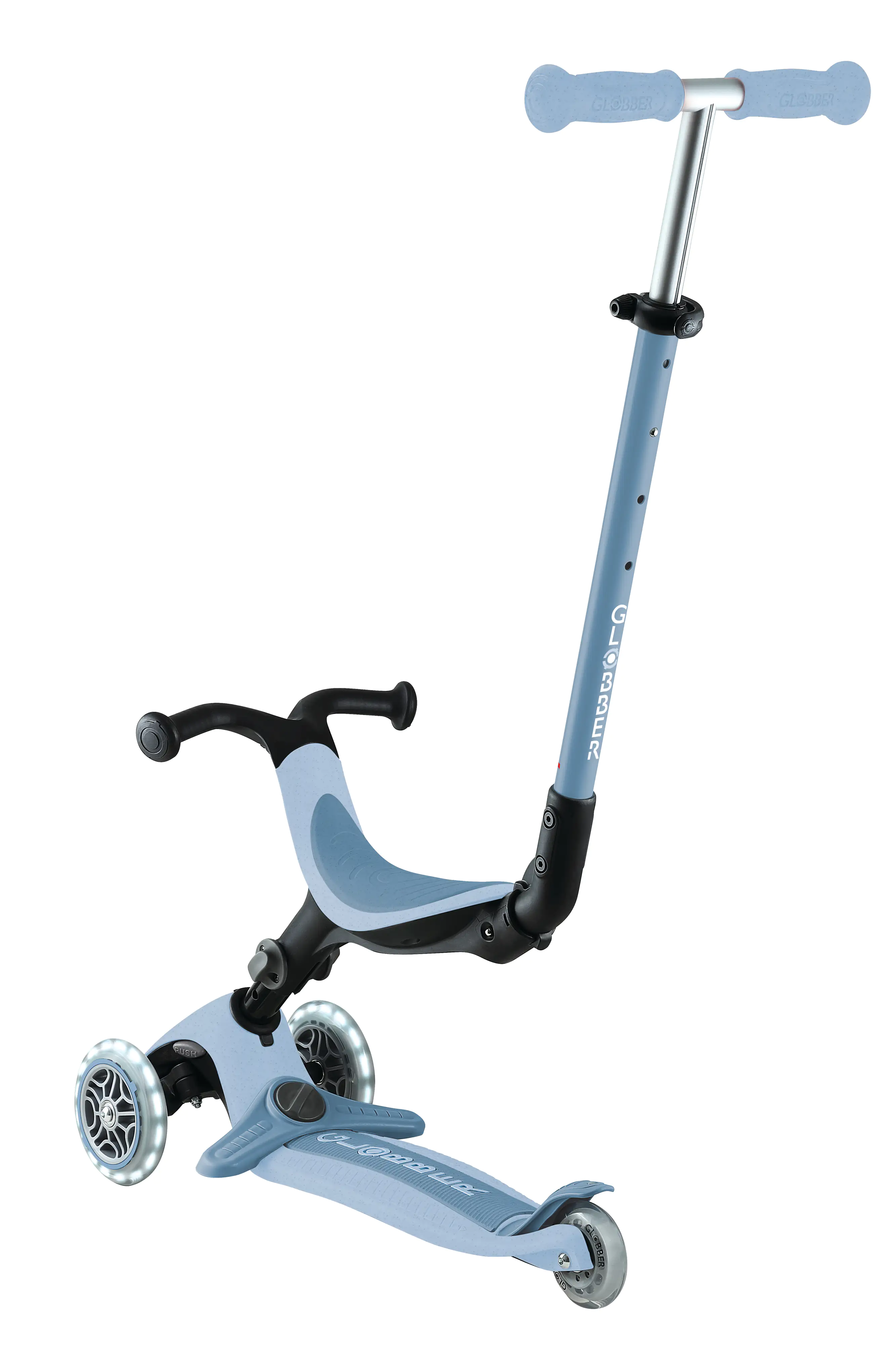 Globber 3-in-1 Fahrzeug Go-Up Active Lights Eco blaubeere mit Leuchtrollen
