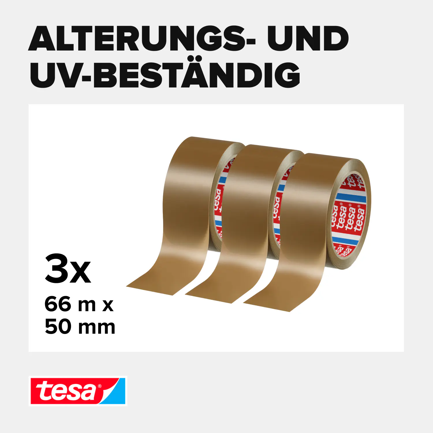 tesa Pack Strong 3 x (66 m x 50 mm), braun