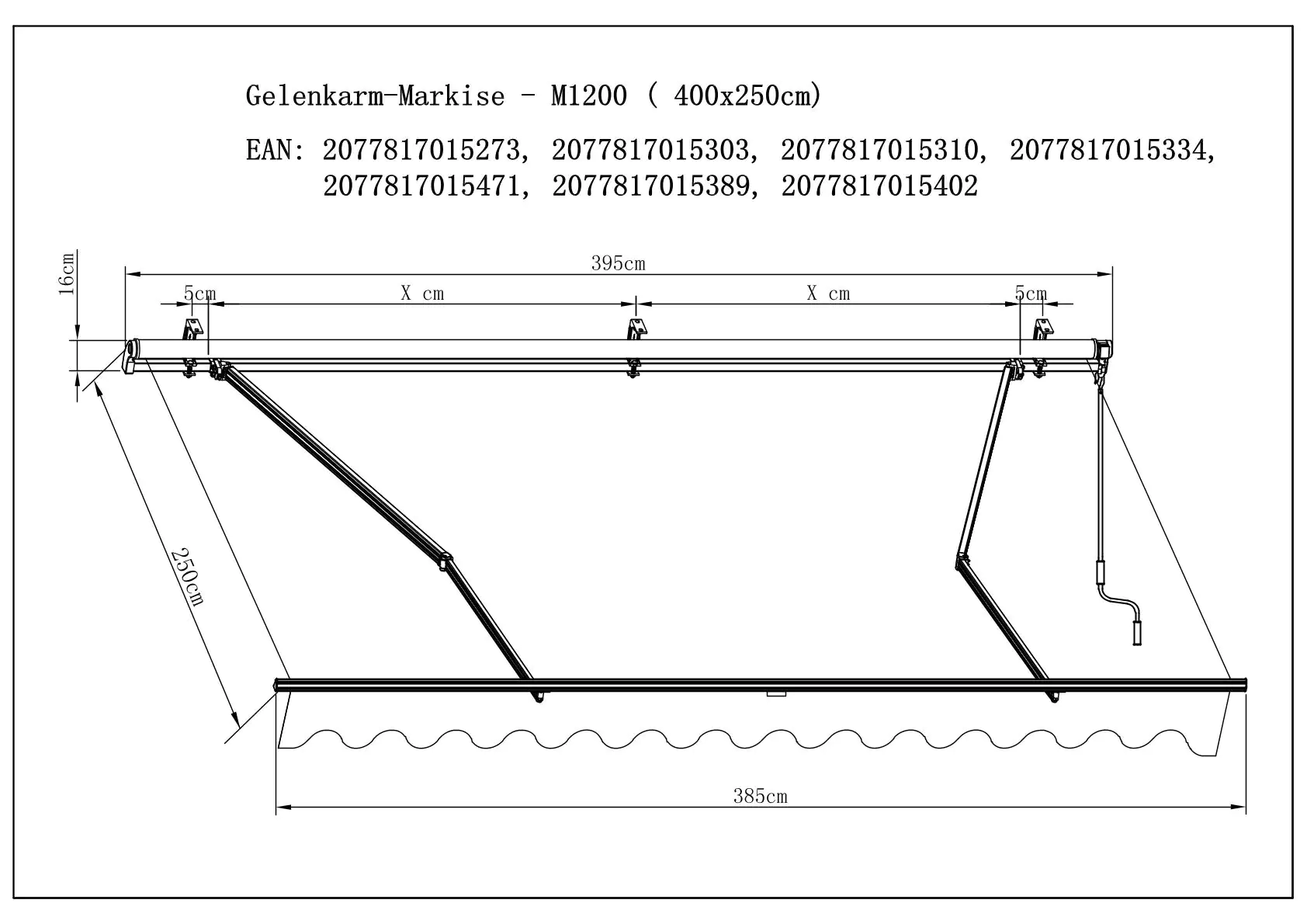2077817015273_4 TrendLine Gelenkarm-Markise 4 x 2,5 m anthrazit-weiß