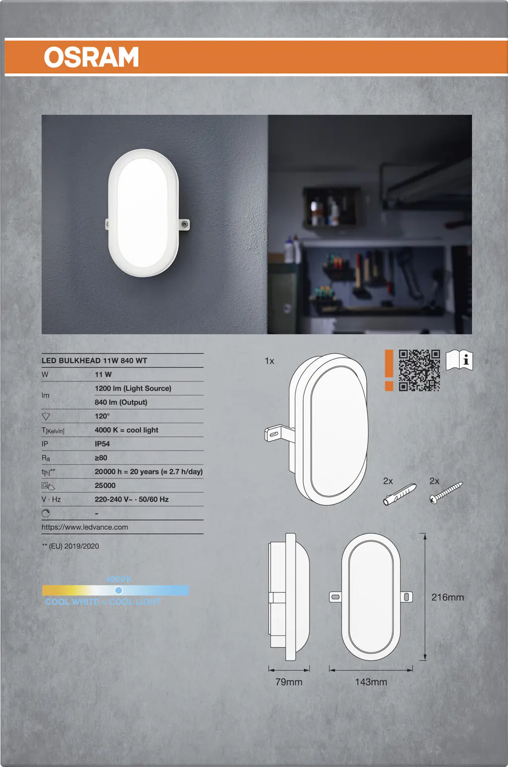 Osram LED Wandleuchte Bulkhead 11W 4000K weiß