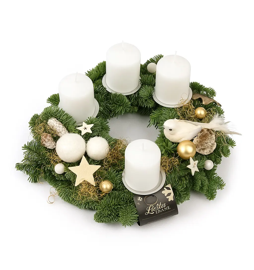 Adventskranz mit 4 Kerzen Ø 30 cm Merry Christmas Glitterbird weiß