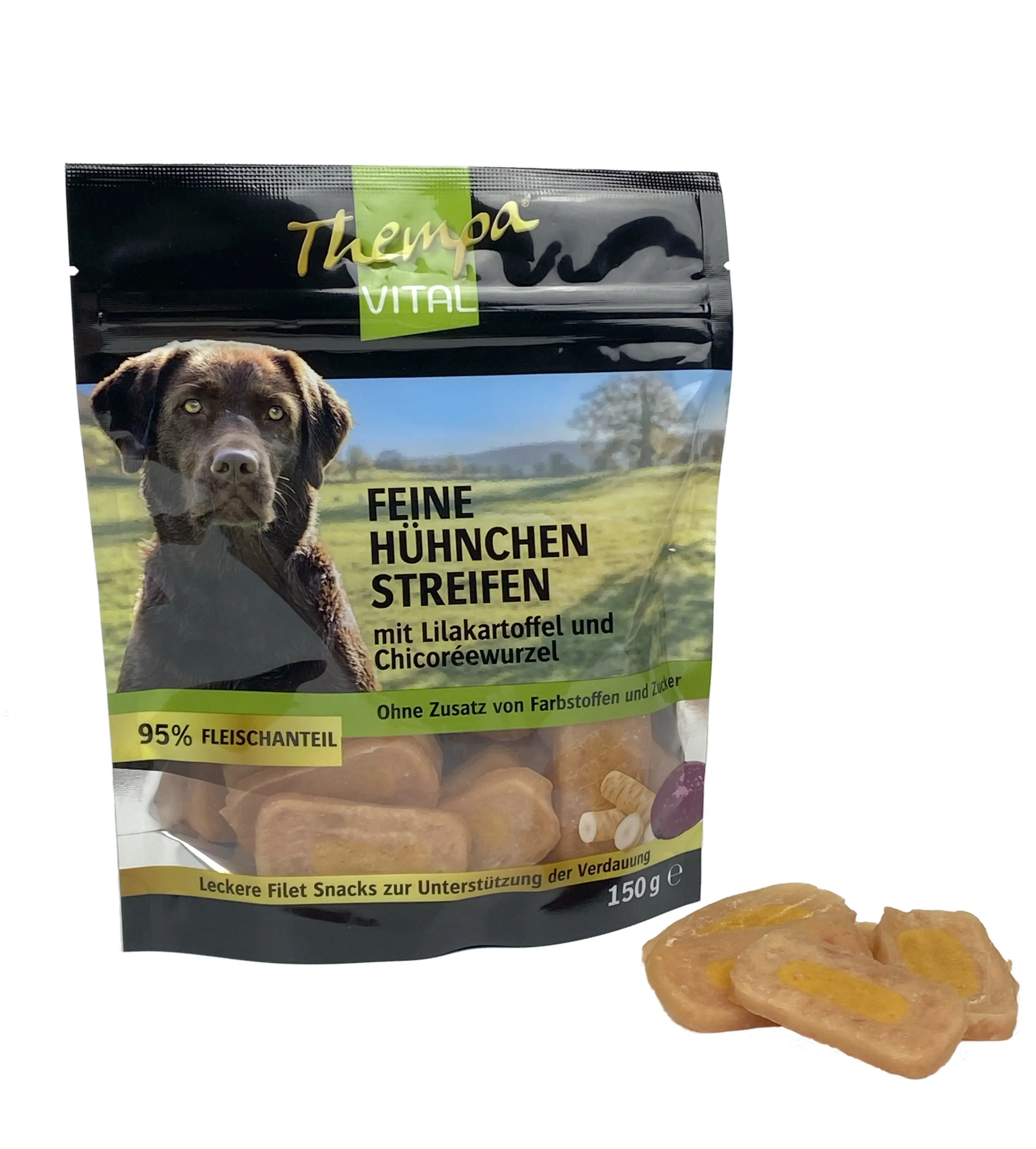Thempa Vital Hundesnack Adult Hühnchenstreifen mit Lilakartoffel 150 g
