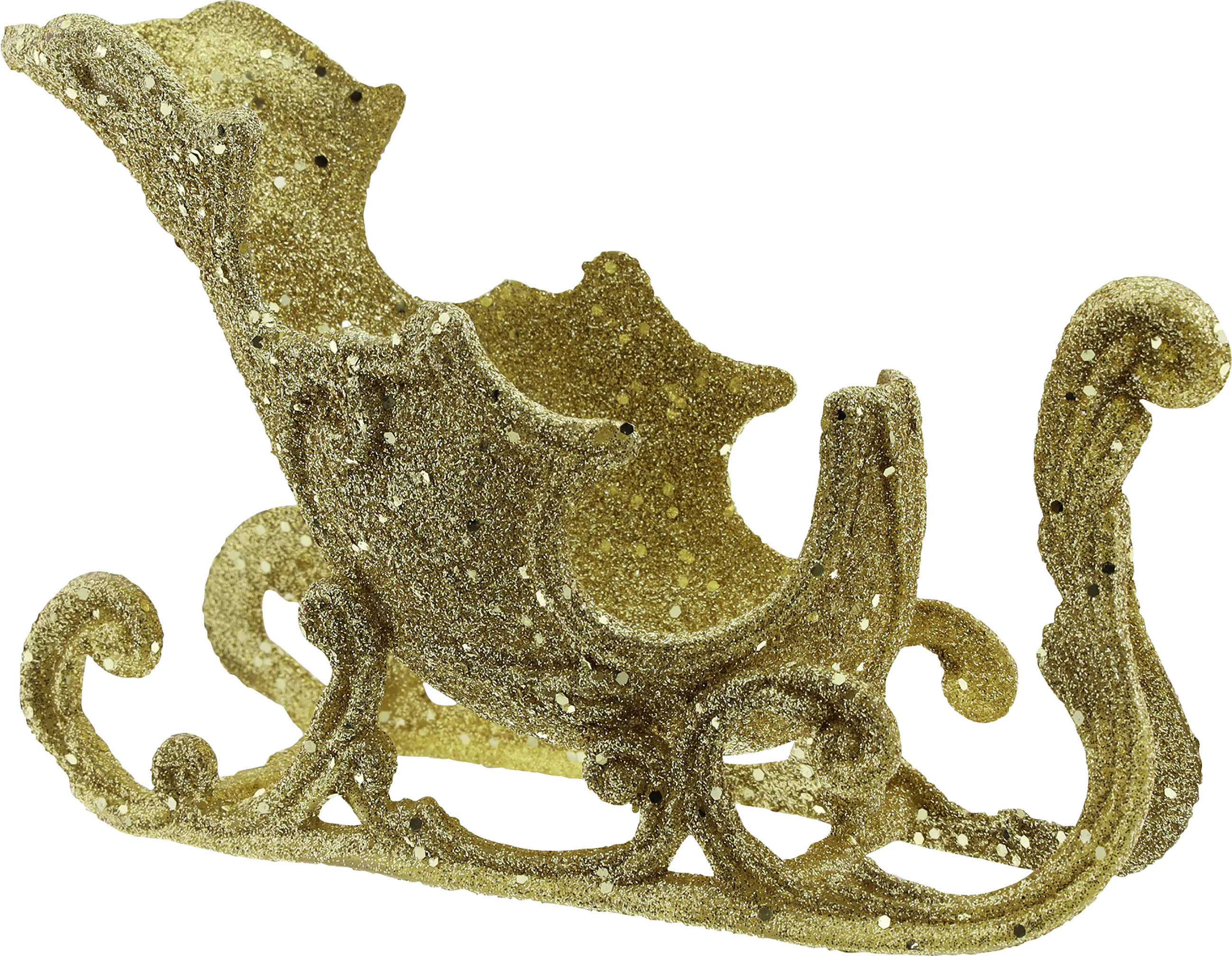 Dekofigur Schlitten mit Glitzer Kunststoff 17 cm gold 