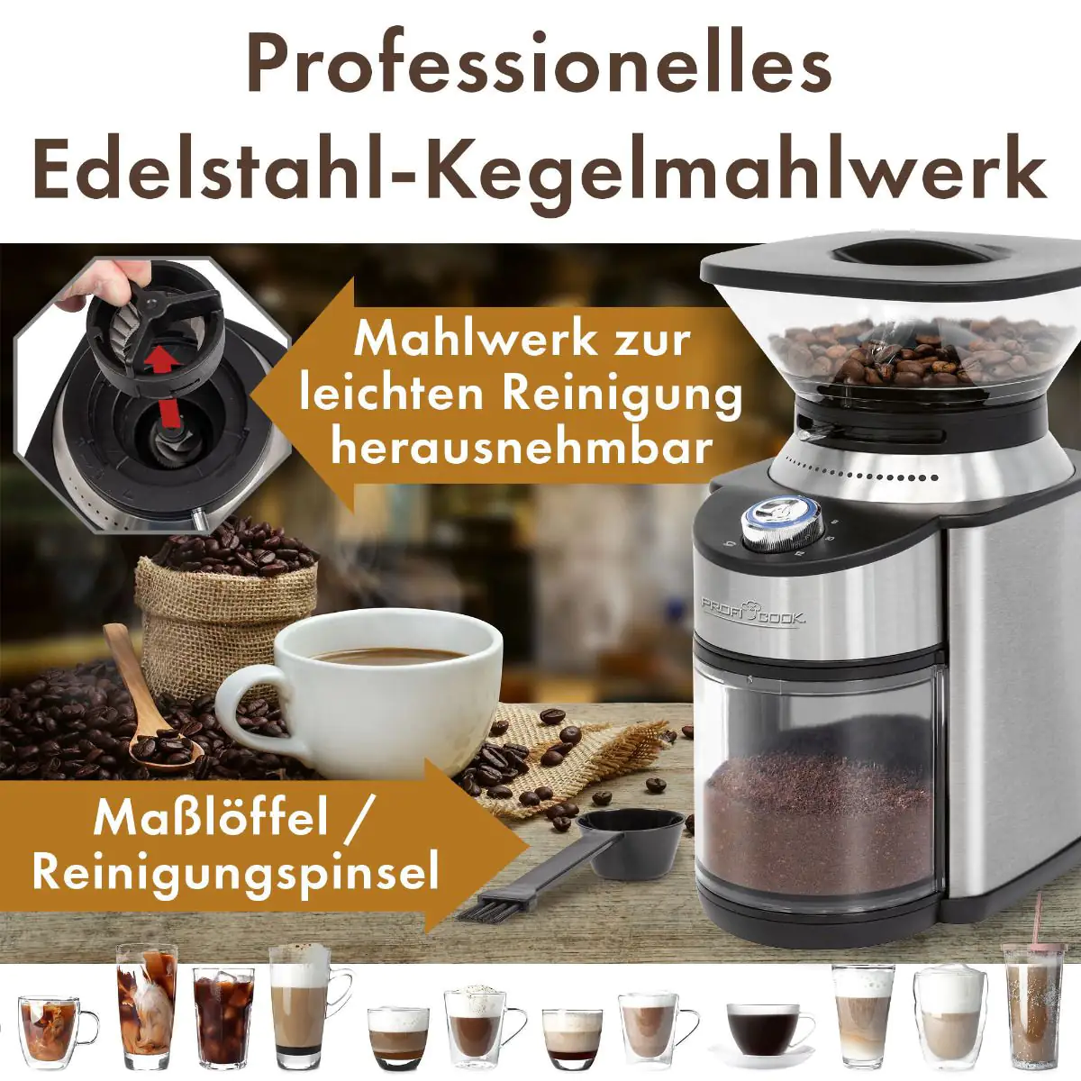 Proficook elektrische Kaffeemühle PC-EKM 1205 Edelstahlmahlwerk, 200 Watt Proficook elektrische Kaffeemühle PC-EKM 1205 Edelstahlmahlwerk, 200 Watt