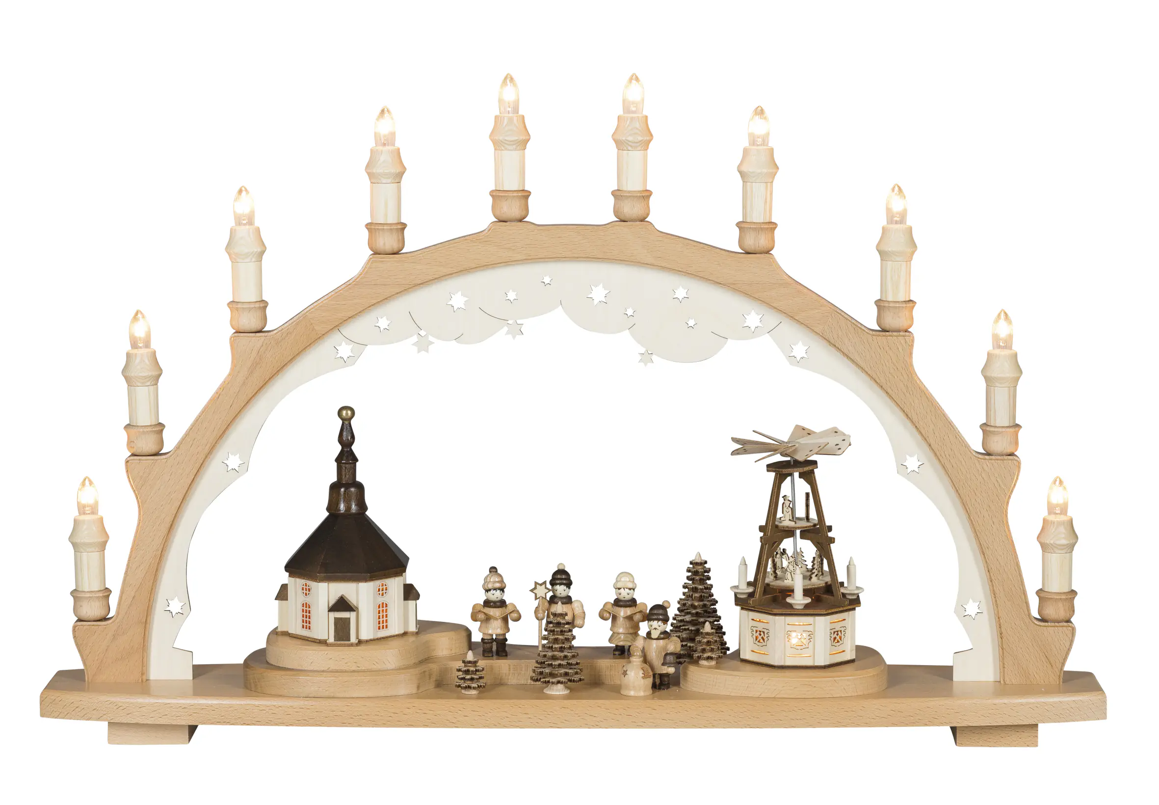 Saico Lichterbogen LED Seiffener Weihnacht Holz 66 cm warmweiß natur 