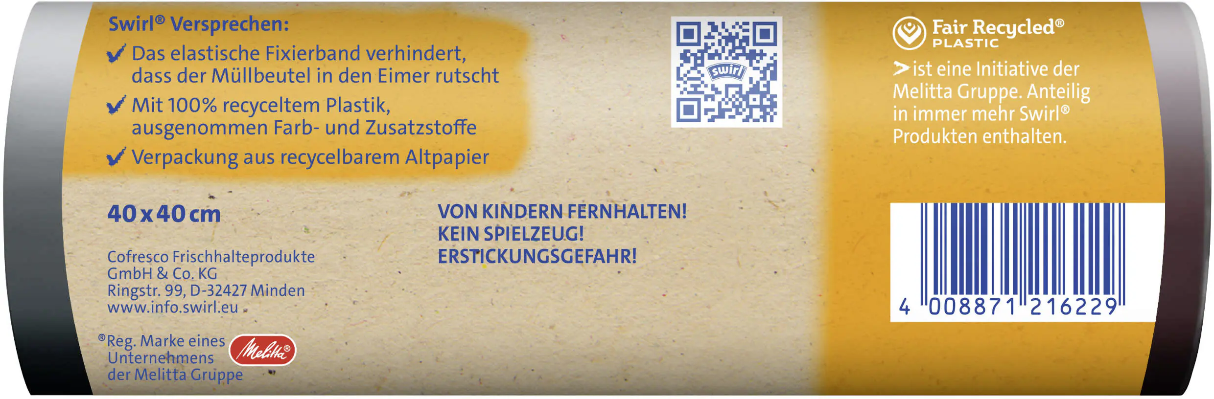 Swirl® Fixierband-Müllbeutel 10 L Reißfest & Dicht