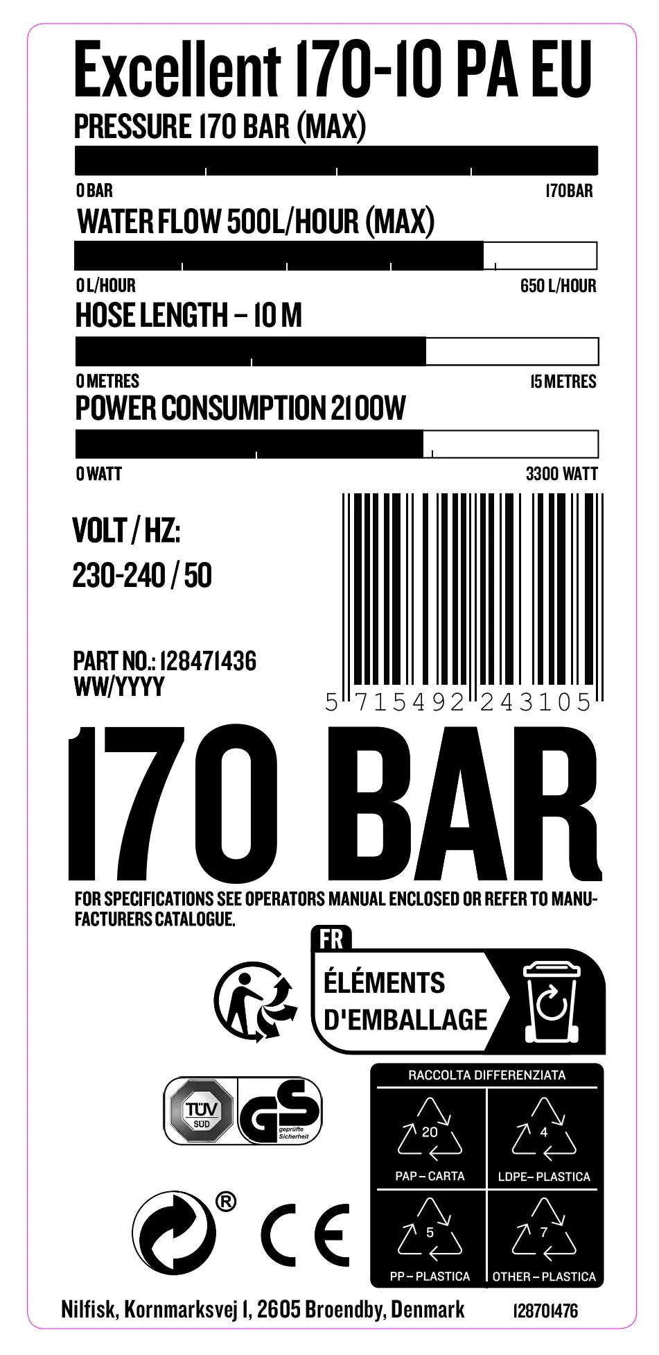 Nilfisk Hochdruckreiniger Excellet 170 -10 PA 2100 W 170 bar 498 l/h Nilfisk Hochdruckreiniger Excellet 170 -10 PA 2100 W 170 bar 498 l/h