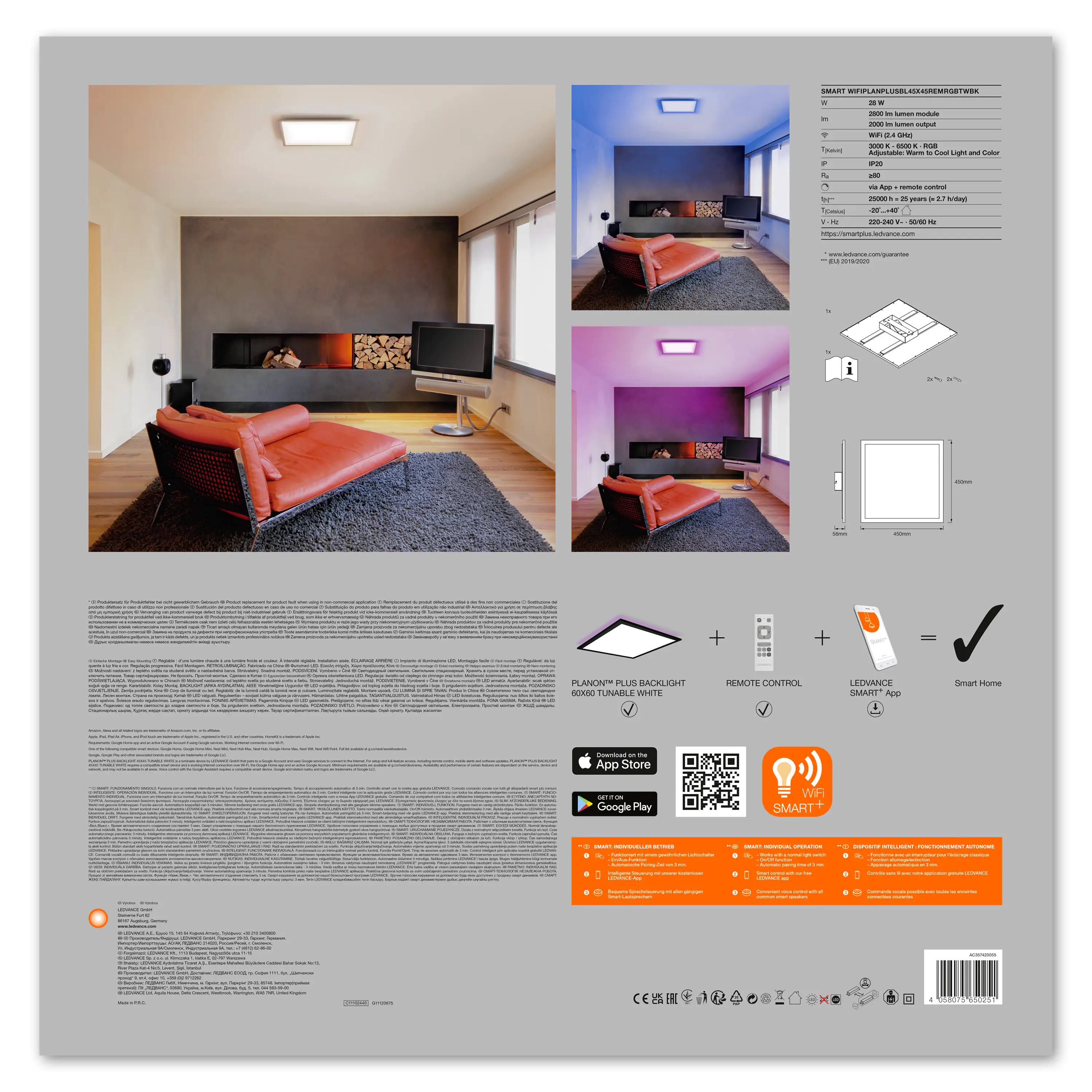 4058075650251_2 Ledvance LED Panel Smart+ WiFi Planon Plus 45 x 45 cm RGB-Backlight
